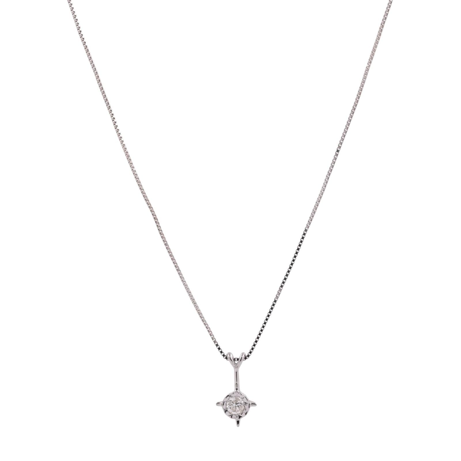 0.17 CT Round Solitaire Diamond Pendant Chain Necklace 14K White Gold 18.25"