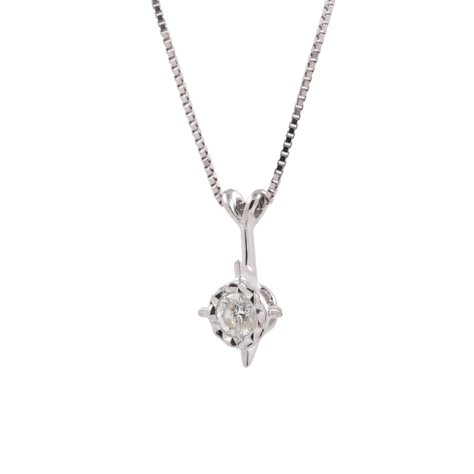 0.17 CT Round Solitaire Diamond Pendant Chain Necklace 14K White Gold 18.25"