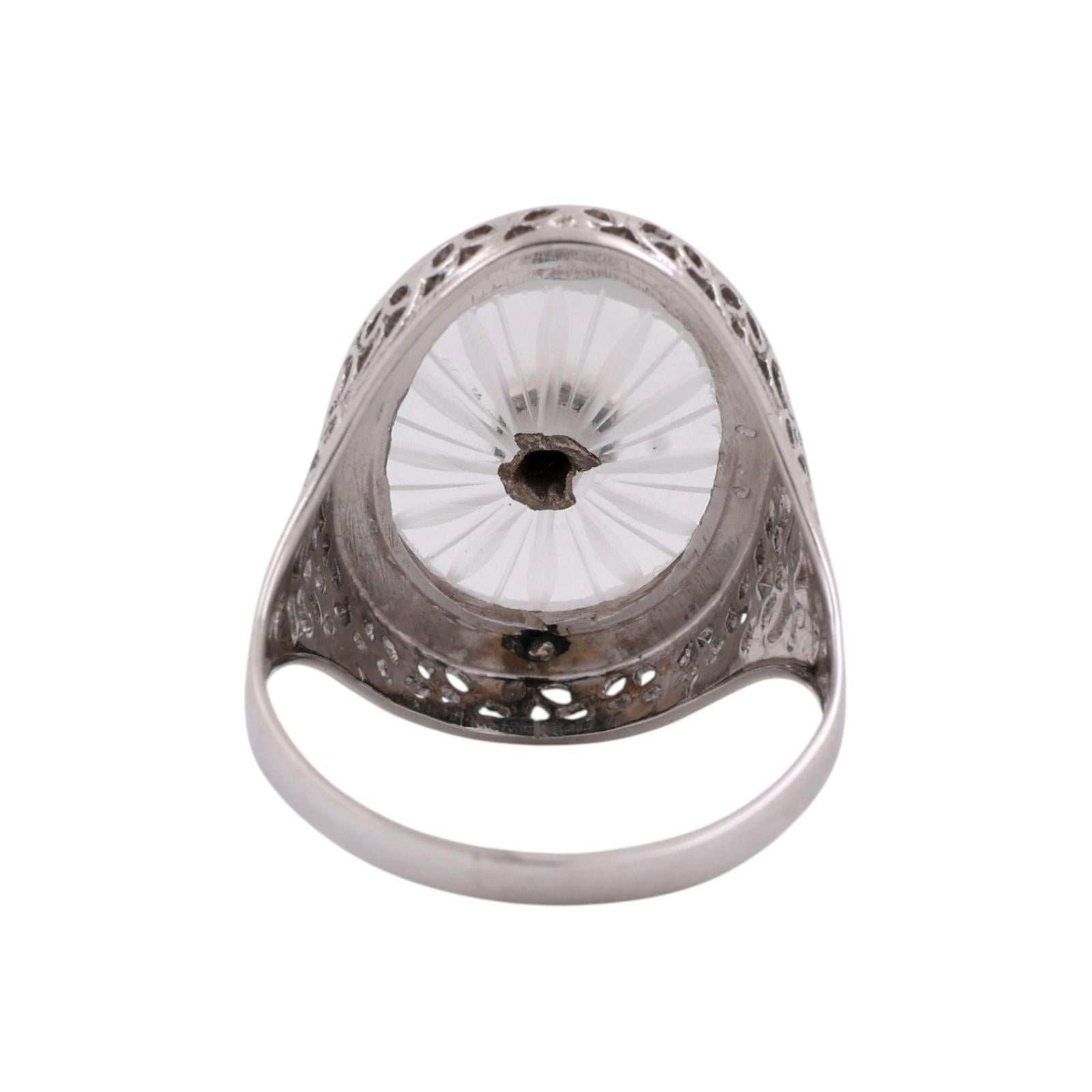 Art Deco Camphor Glass Filigree Diamond Ring 14K White Gold Size 7 Estate