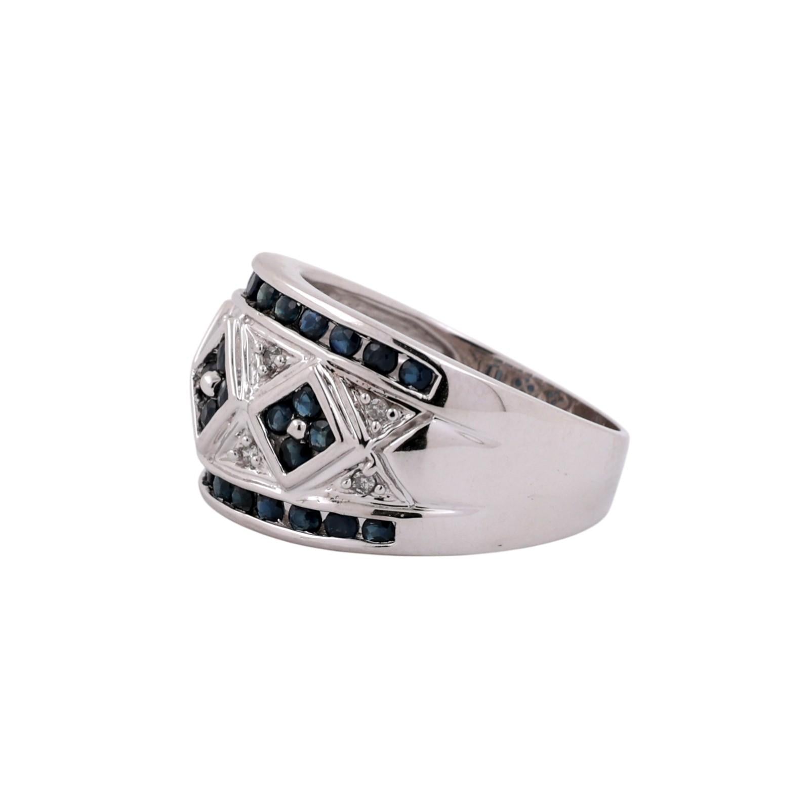 Sapphire Diamond Wide Band Ring 14K White Gold 1.46 CTW Size 8 Ladies Estate