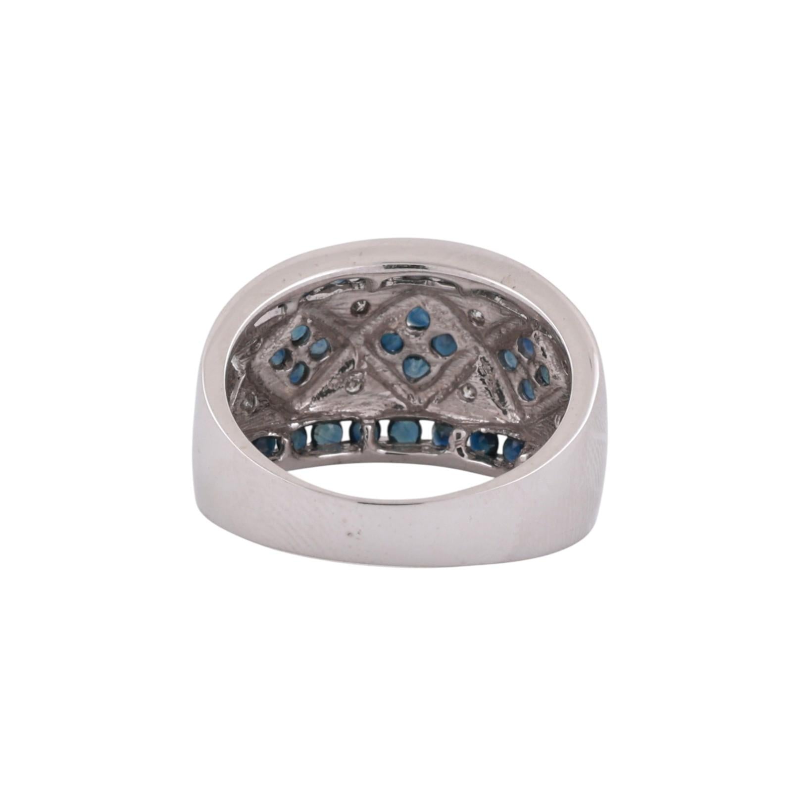 Sapphire Diamond Wide Band Ring 14K White Gold 1.46 CTW Size 8 Ladies Estate