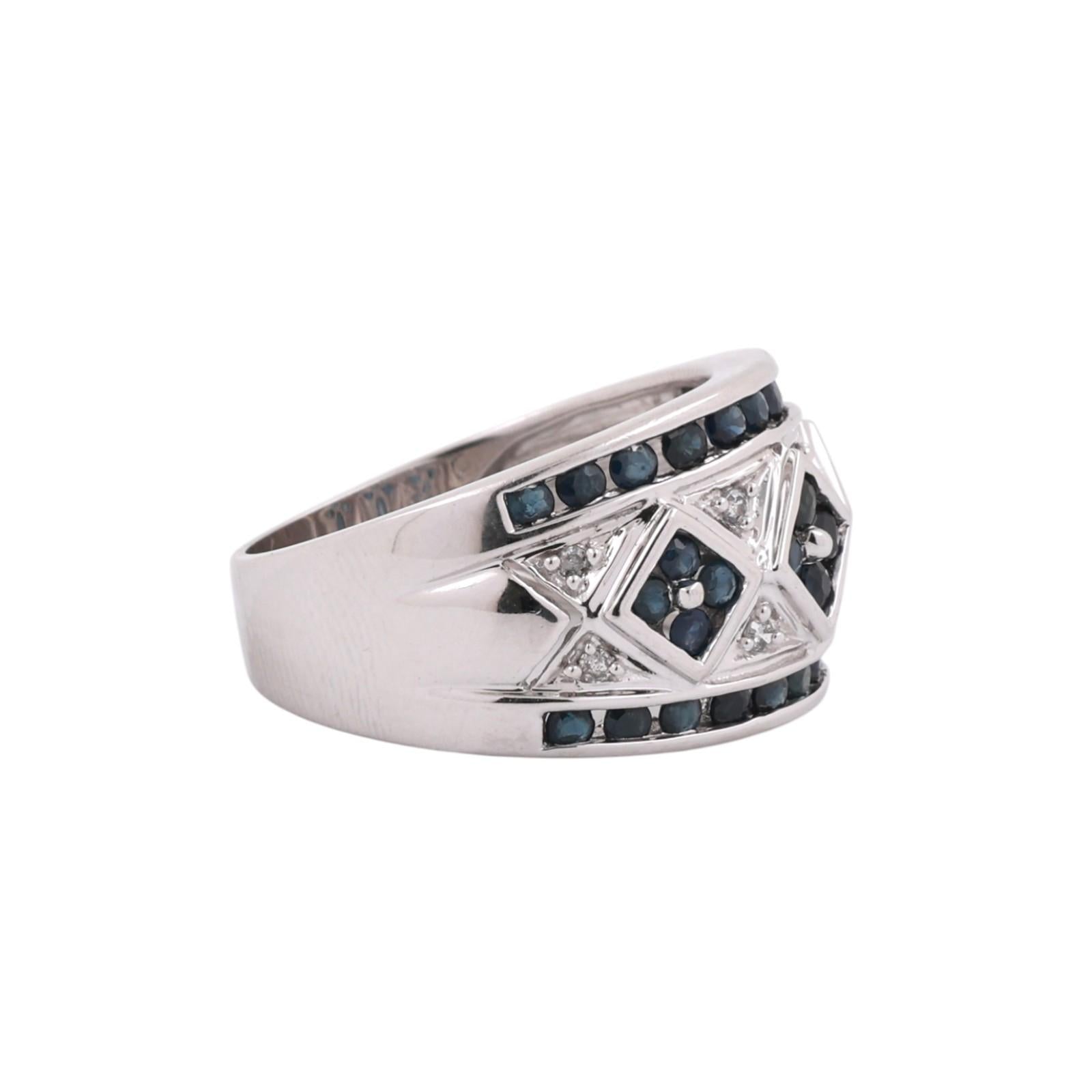Sapphire Diamond Wide Band Ring 14K White Gold 1.46 CTW Size 8 Ladies Estate