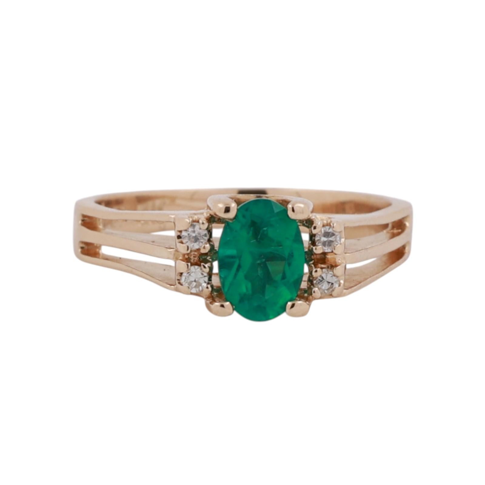 Emerald Diamond Cocktail Ring 14K Yellow Gold 0.86 CTW Lab Grown Size 7 Estate