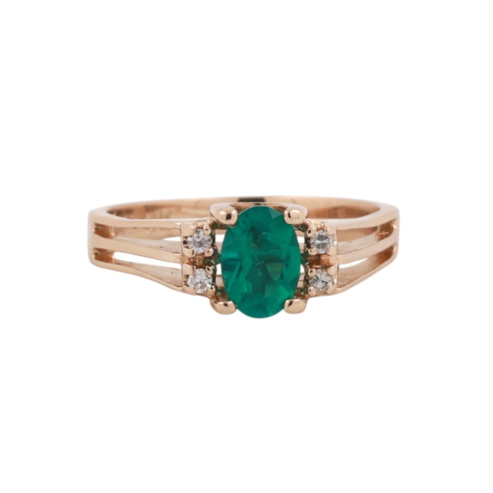 Emerald Diamond Cocktail Ring 14K Yellow Gold 0.86 CTW Lab Grown Size 7 Estate