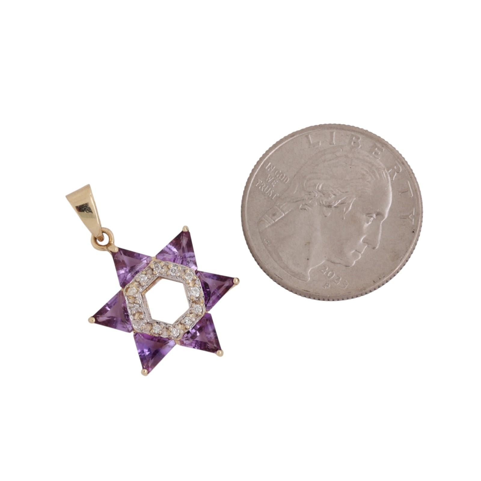 Religious Star of David Amethyst Diamond Pendant Charm Two-Tone Gold 1.15"