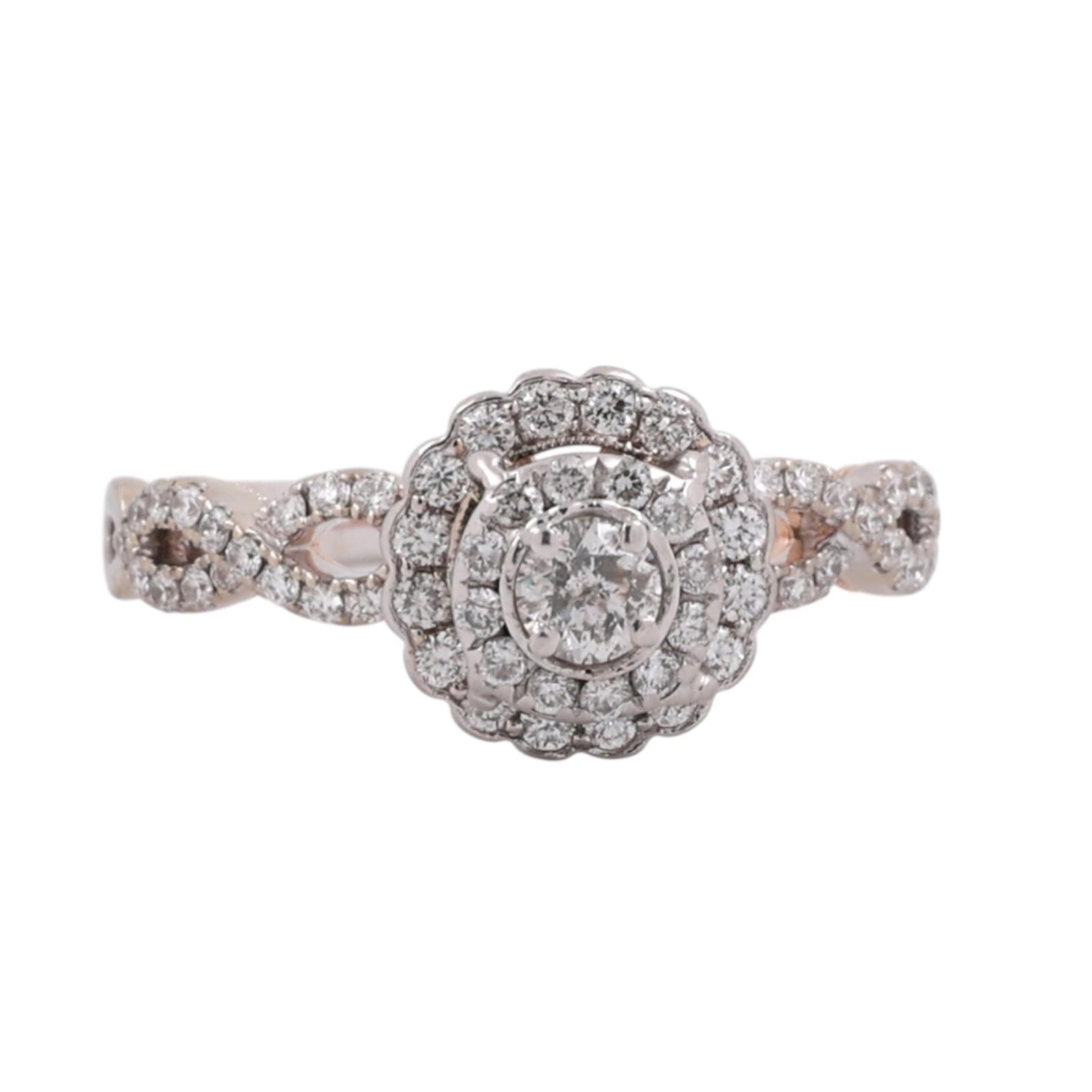 Halo Diamond Engagement Ring 14K Gold 0.95 TW Round Diamonds Size 7.75