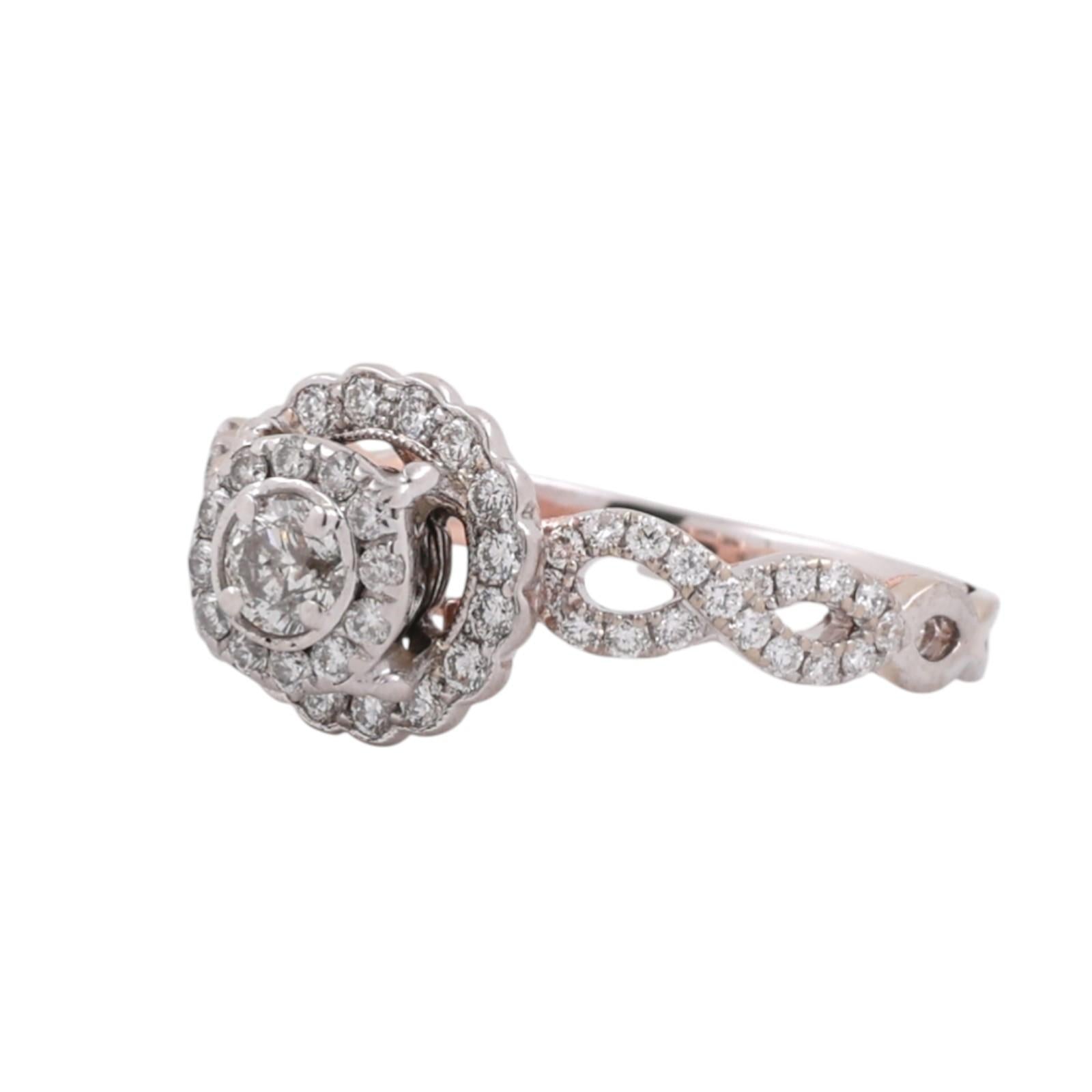 Halo Diamond Engagement Ring 14K Gold 0.95 TW Round Diamonds Size 7.75