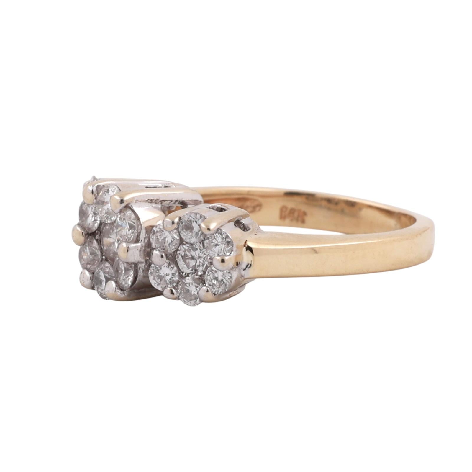1.40 TW Cluster Diamond Flower Ring 14K Gold Size 5.75 Ladies Estate
