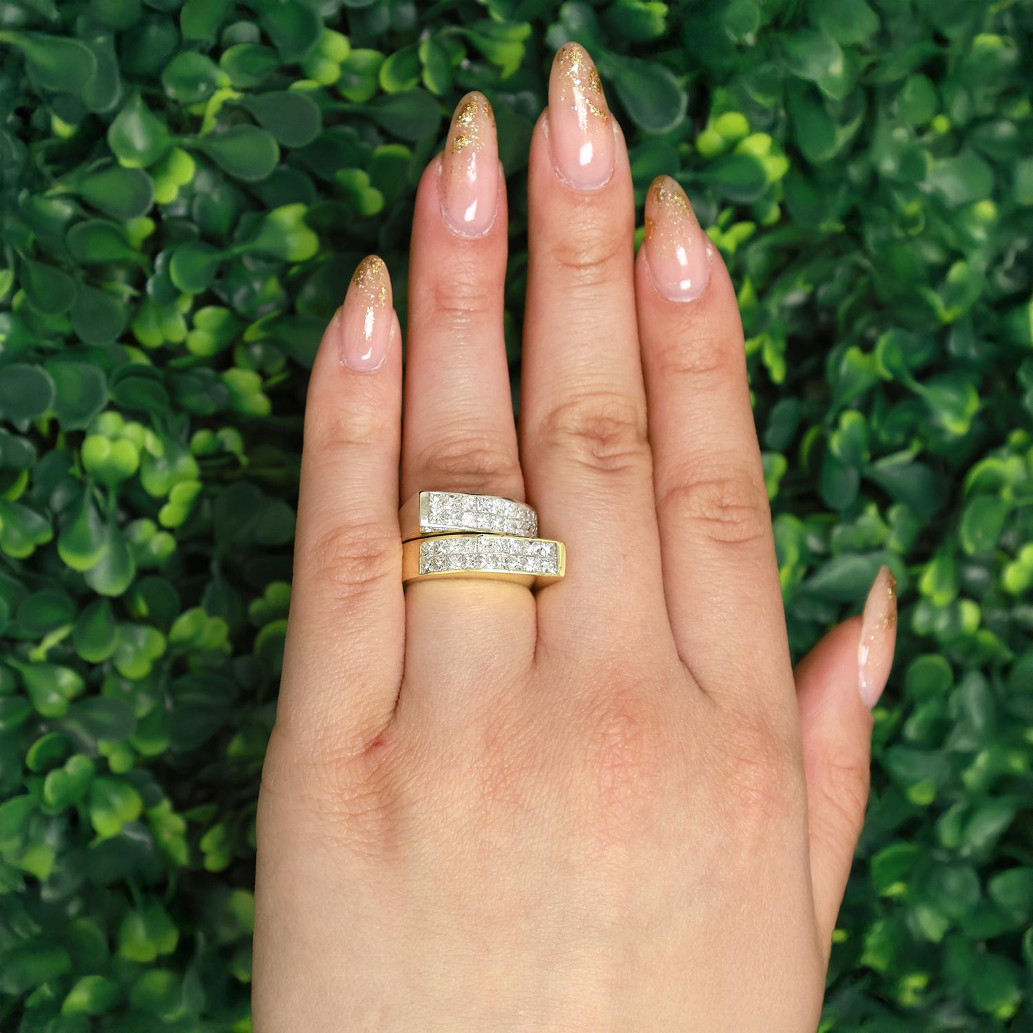 3.50 TW Princess Cut Diamond Bypass Ring 18K Gold Size 6.5 Ladies Estate