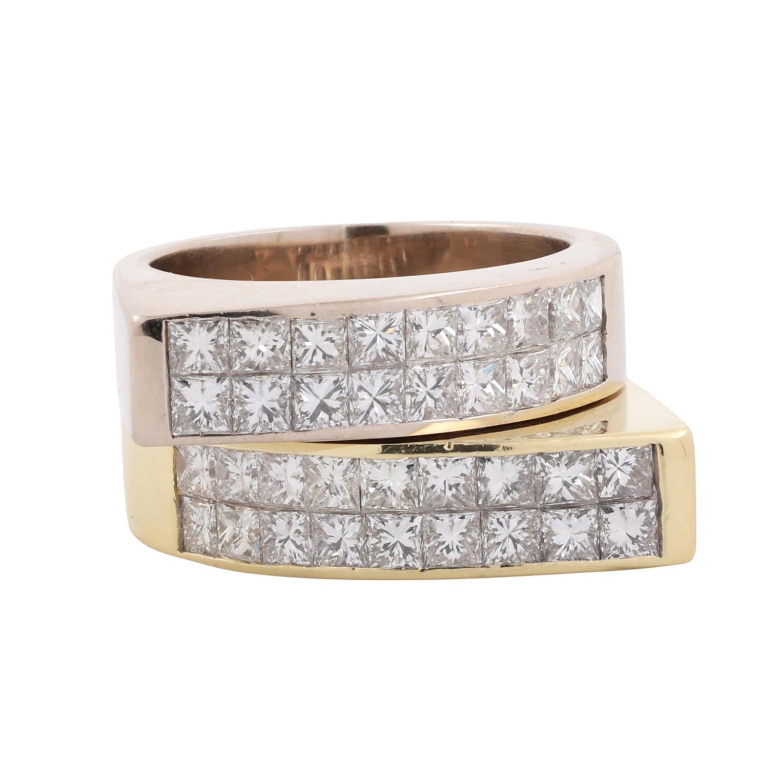 3.50 TW Princess Cut Diamond Bypass Ring 18K Gold Size 6.5 Ladies Estate