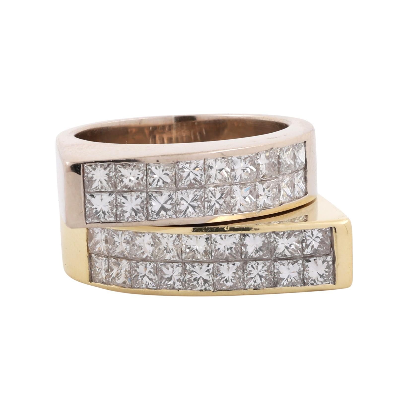 3.50 TW Princess Cut Diamond Bypass Ring 18K Gold Size 6.5 Ladies Estate