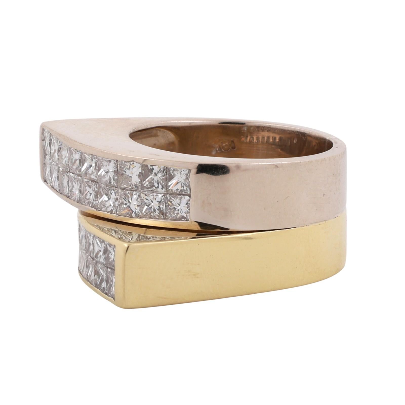 3.50 TW Princess Cut Diamond Bypass Ring 18K Gold Size 6.5 Ladies Estate