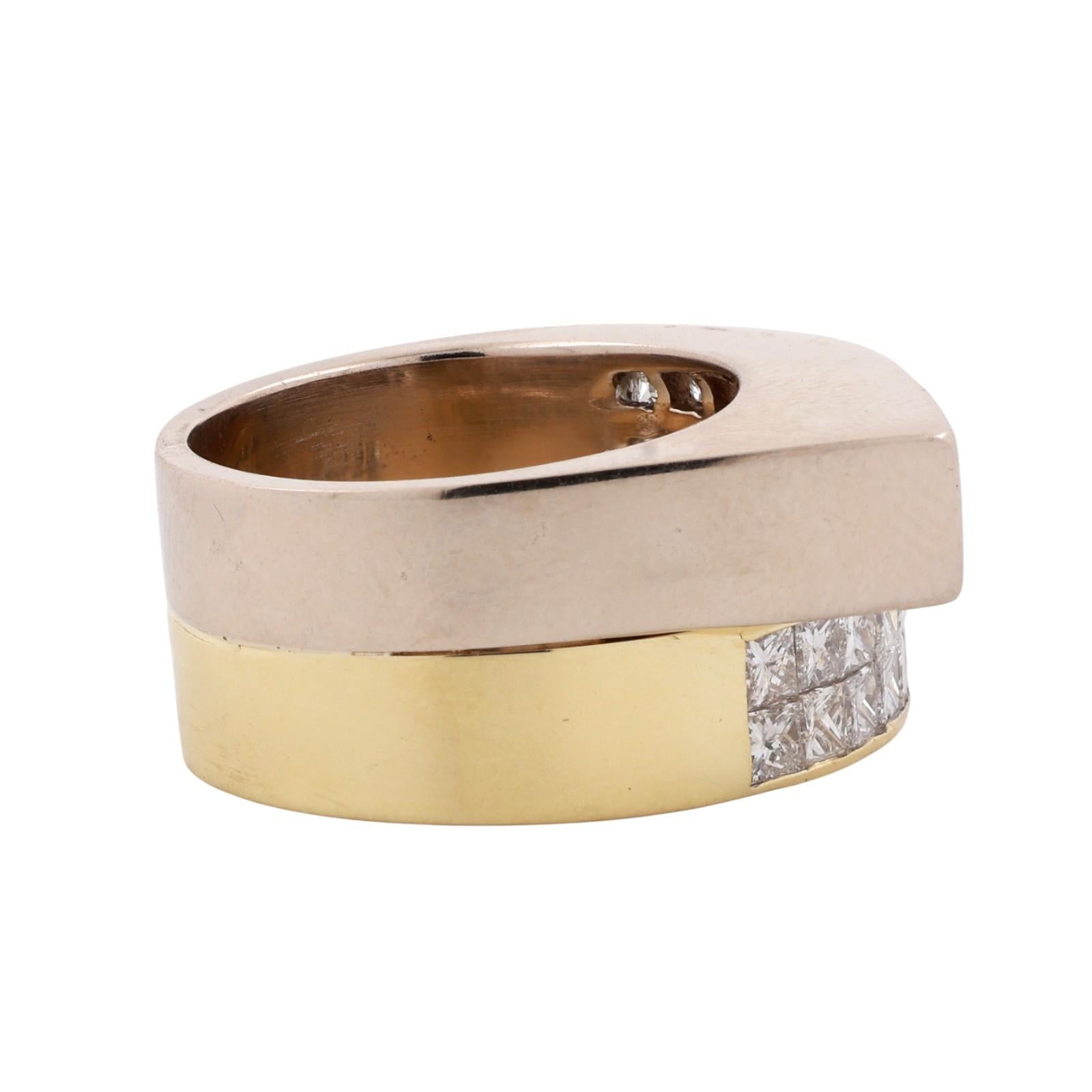 3.50 TW Princess Cut Diamond Bypass Ring 18K Gold Size 6.5 Ladies Estate