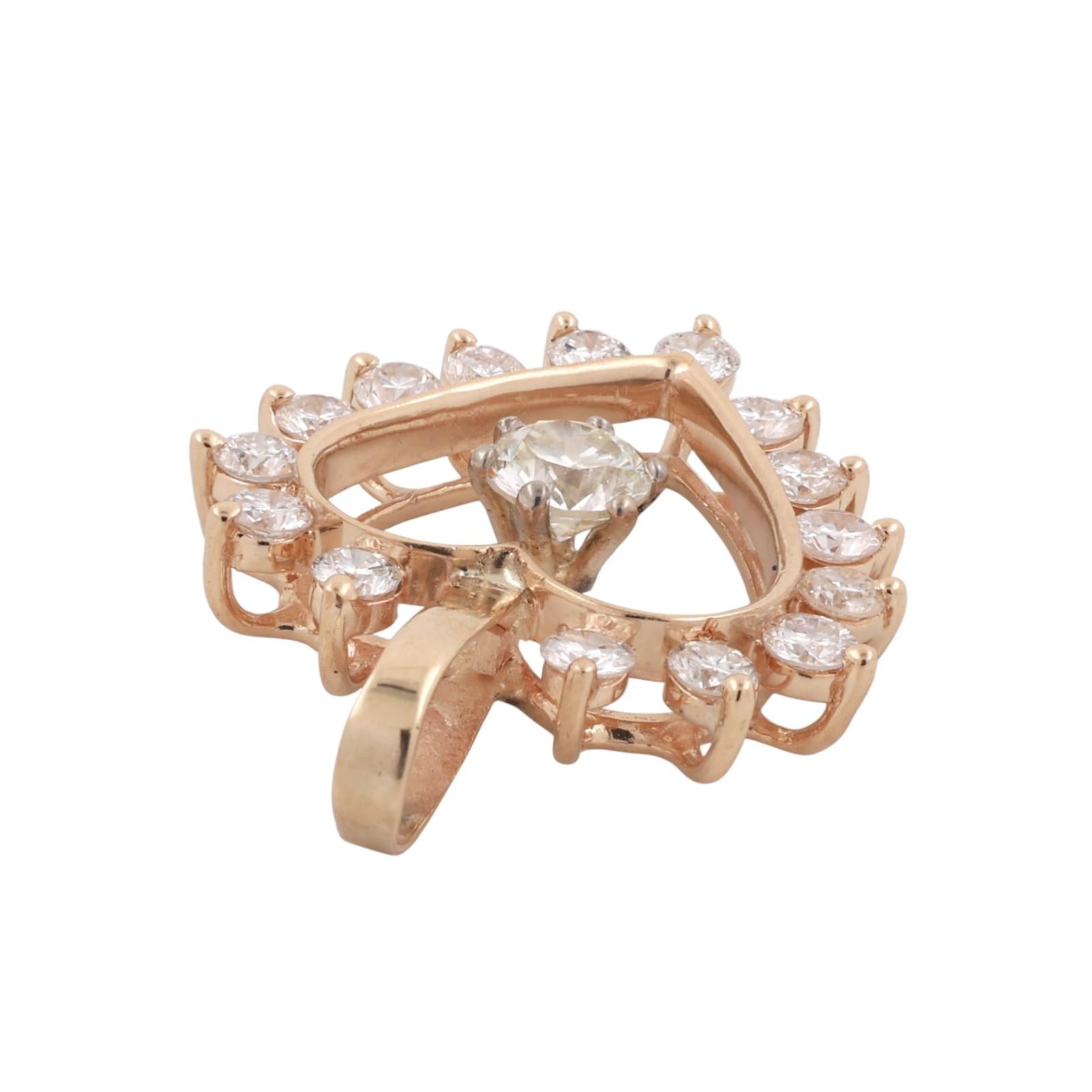 Vintage Diamond Open Heart Pendant Charm Yellow Gold 2.75 TW 1.30" Ladies