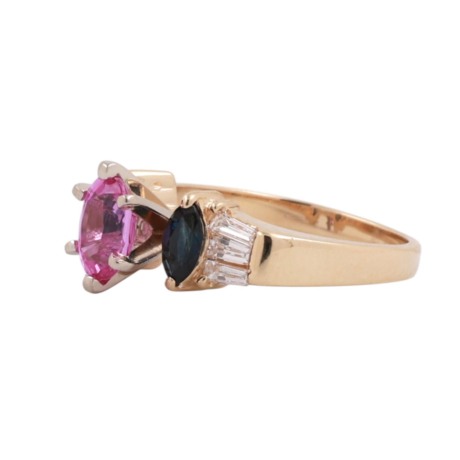 Pink And Blue Sapphire Diamond Accent Cocktail Ring 14K Gold 1.46 CTW Size 6