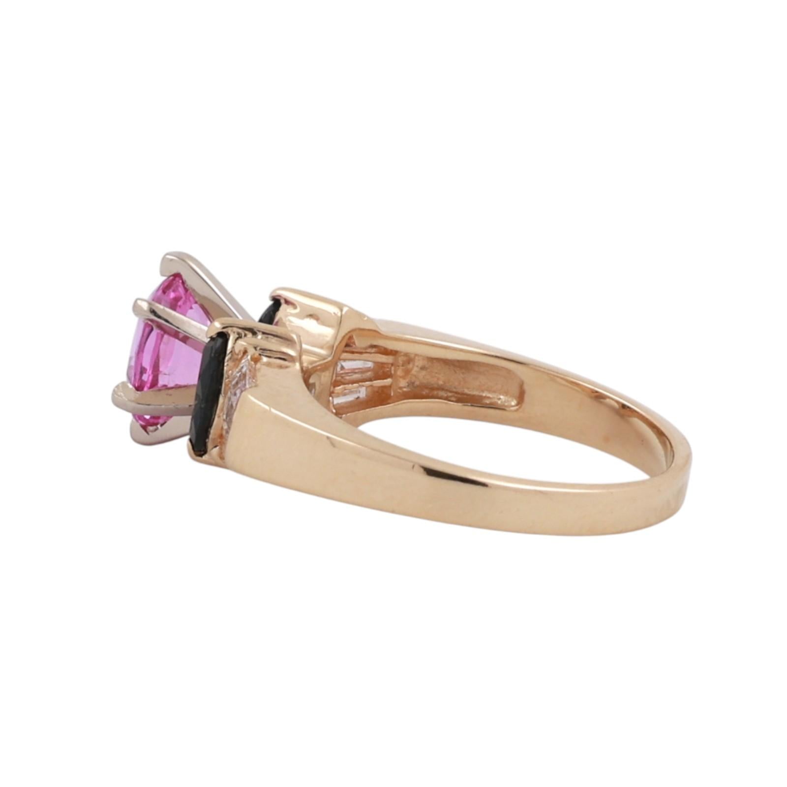 Pink And Blue Sapphire Diamond Accent Cocktail Ring 14K Gold 1.46 CTW Size 6