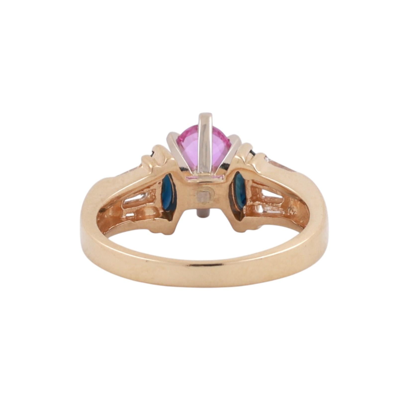 Pink And Blue Sapphire Diamond Accent Cocktail Ring 14K Gold 1.46 CTW Size 6