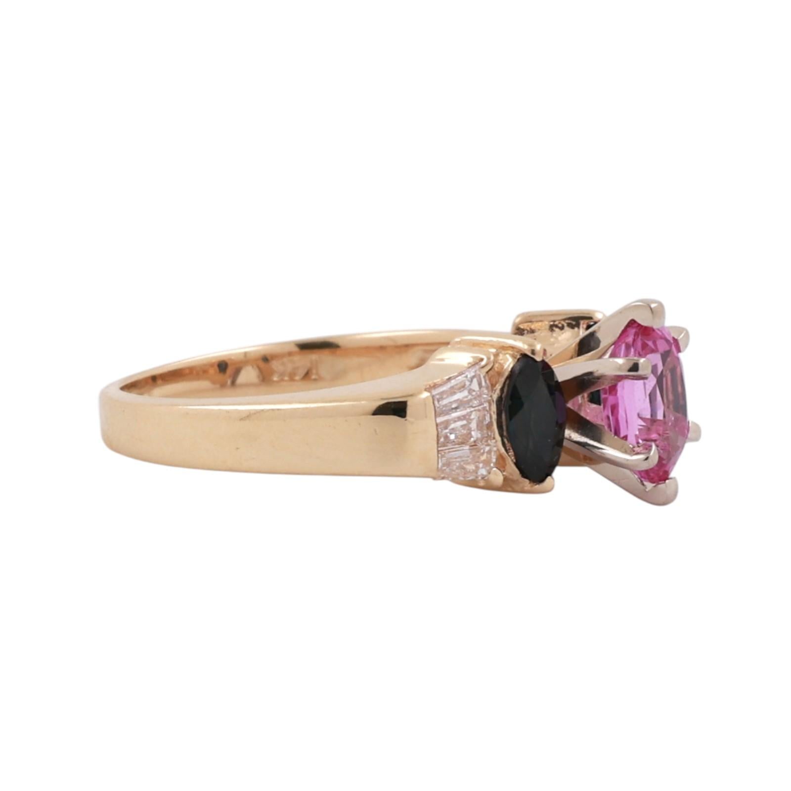 Pink And Blue Sapphire Diamond Accent Cocktail Ring 14K Gold 1.46 CTW Size 6
