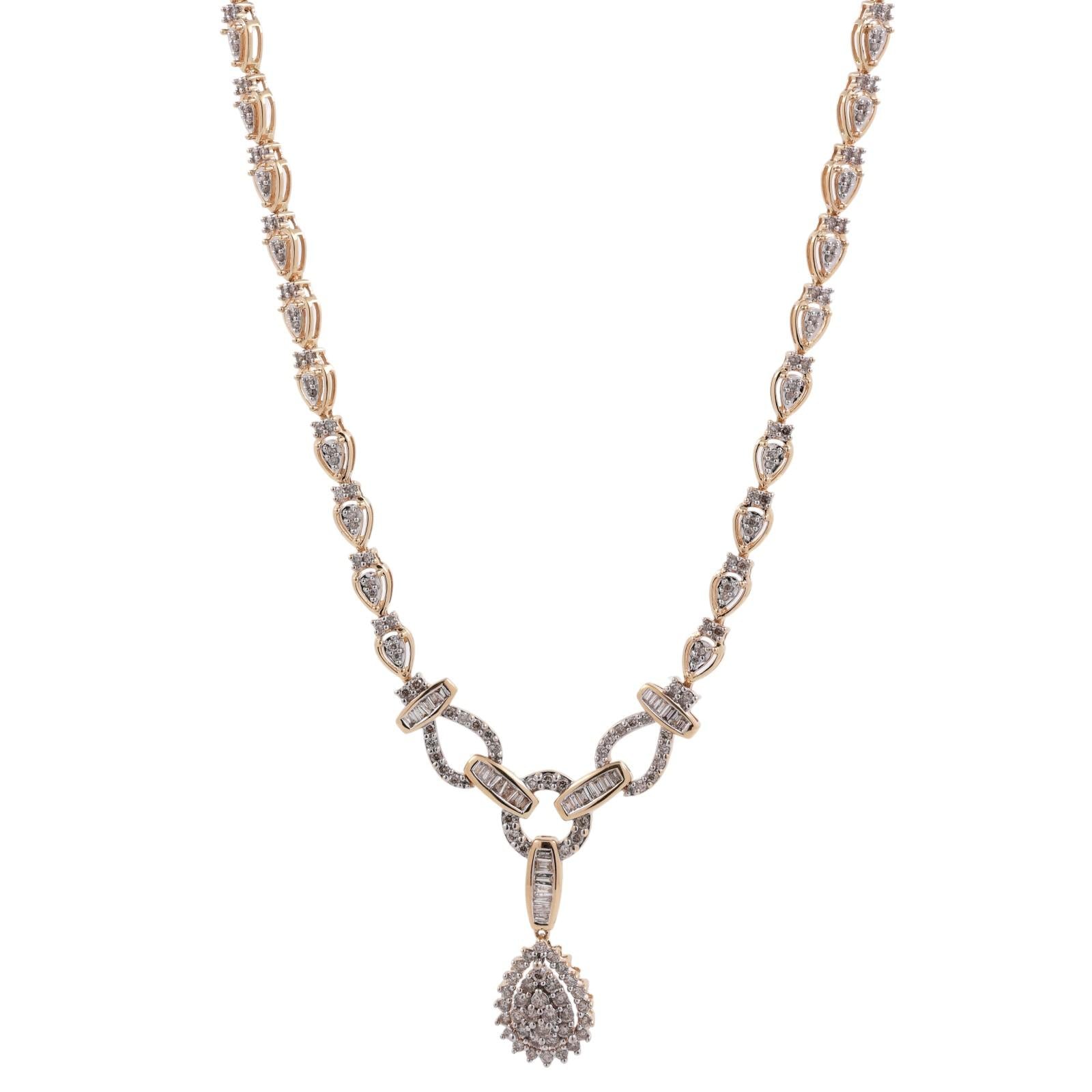 3.50 TW Diamond Teardrop Necklace 14K Gold Link Chain 17.5" Ladies Estate