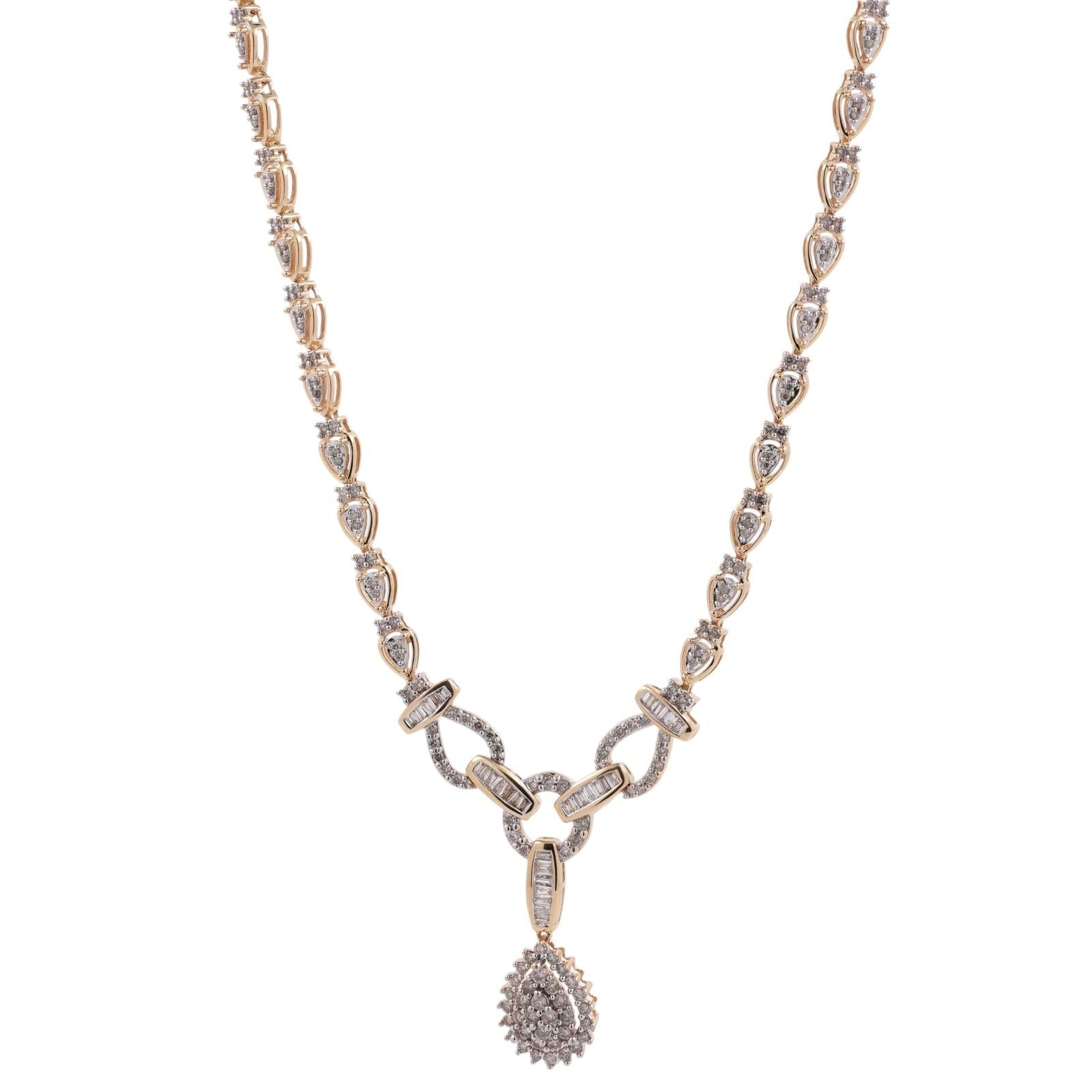 3.50 TW Diamond Teardrop Necklace 14K Gold Link Chain 17.5" Ladies Estate