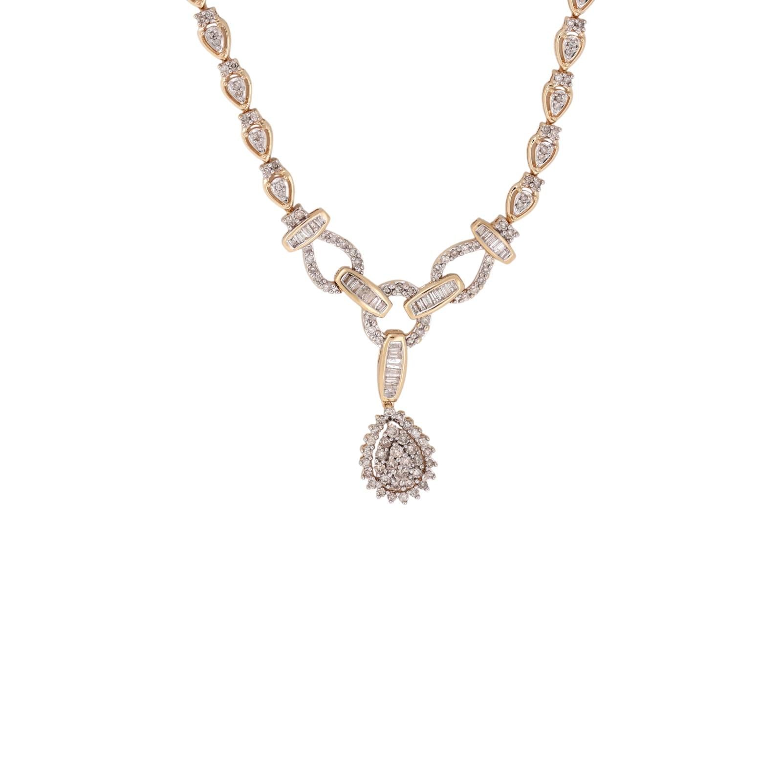 3.50 TW Diamond Teardrop Necklace 14K Gold Link Chain 17.5" Ladies Estate