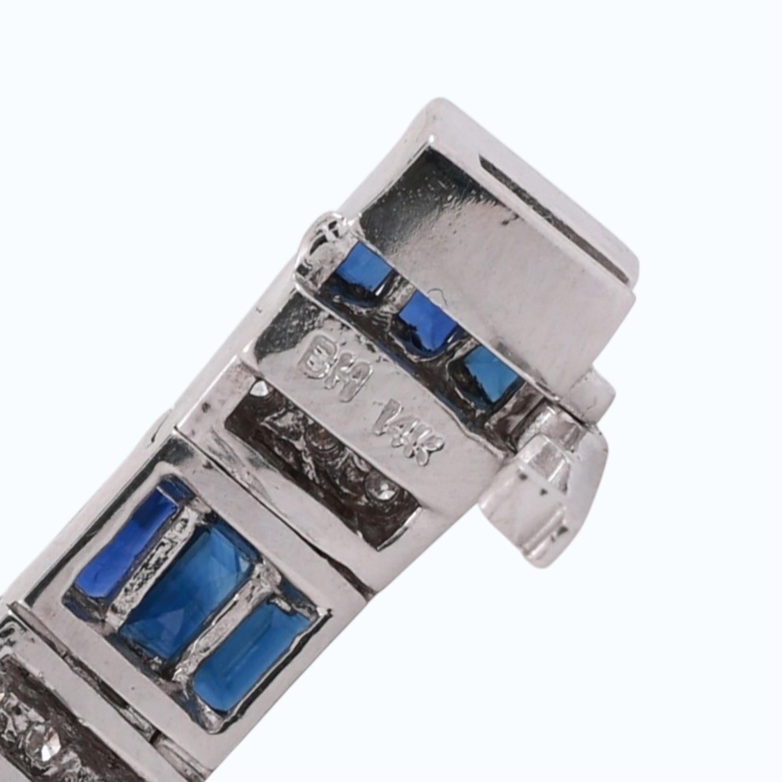EFFY Blue Sapphire Diamond Bracelet 14K White Gold 9.00 CTW 7" Ladies Estate