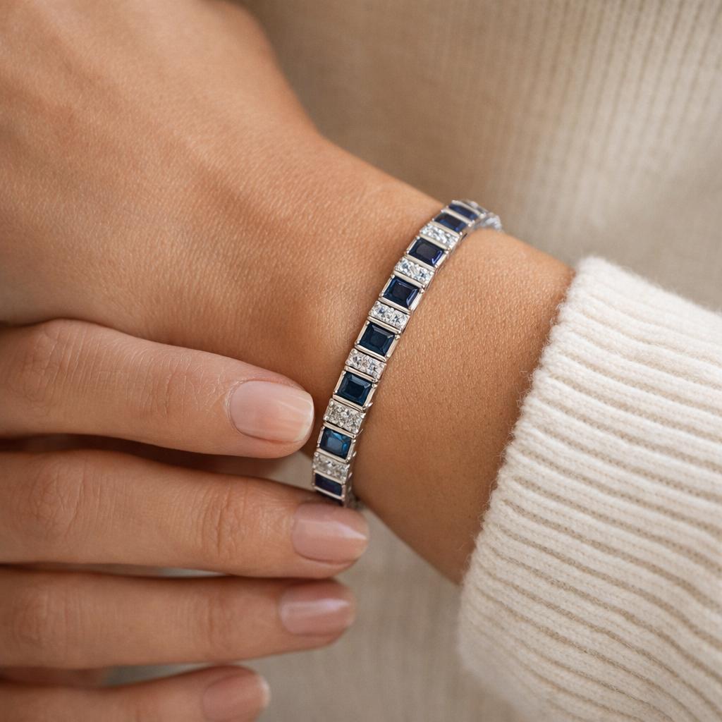 EFFY Blue Sapphire Diamond Bracelet 14K White Gold 9.00 CTW 7" Ladies Estate