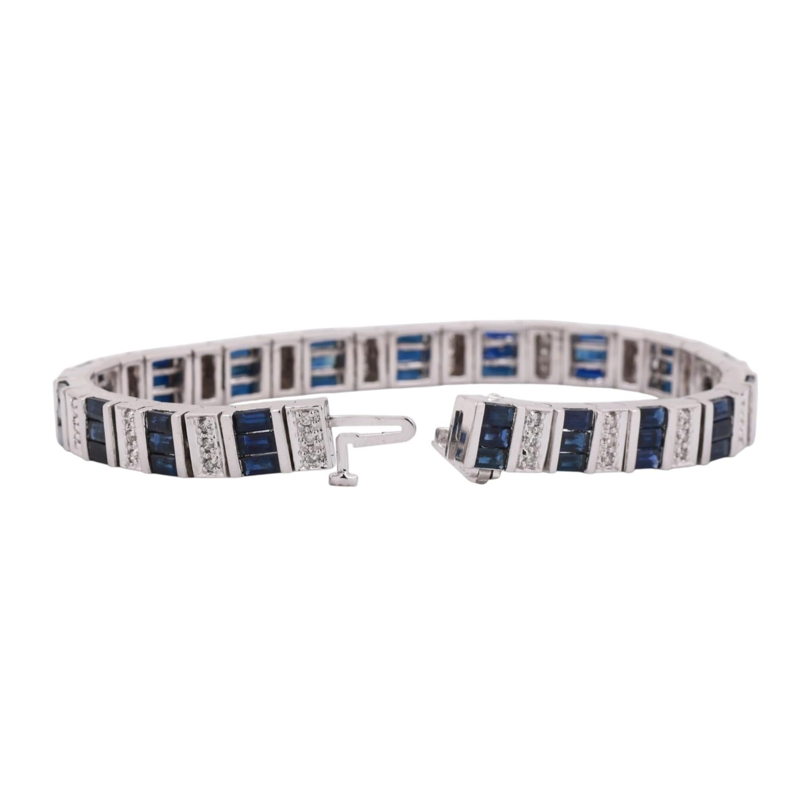 EFFY Blue Sapphire Diamond Bracelet 14K White Gold 9.00 CTW 7" Ladies Estate