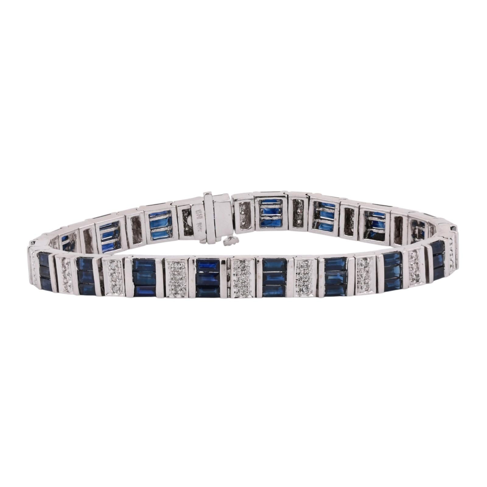 EFFY Blue Sapphire Diamond Bracelet 14K White Gold 9.00 CTW 7" Ladies Estate