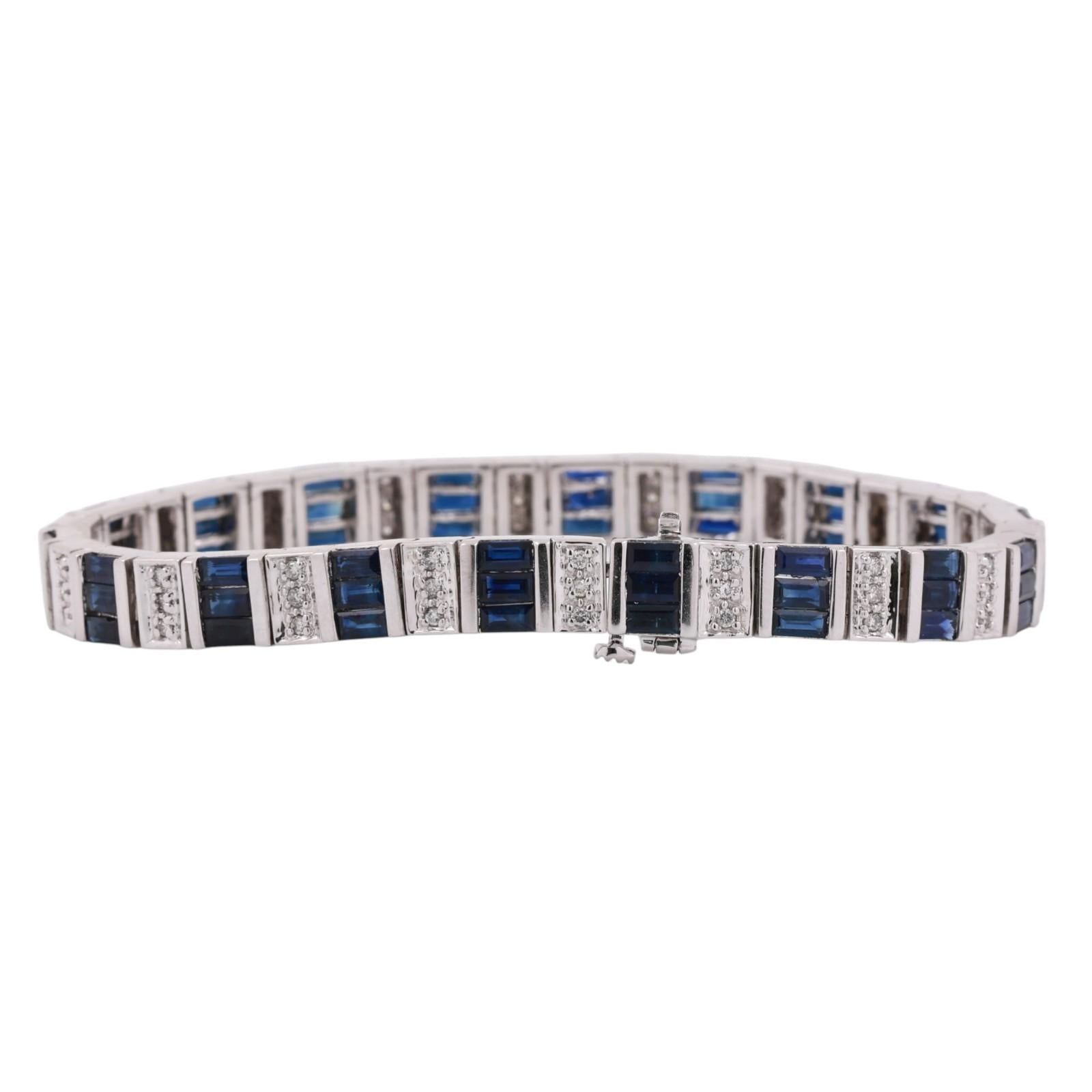 EFFY Blue Sapphire Diamond Bracelet 14K White Gold 9.00 CTW 7" Ladies Estate