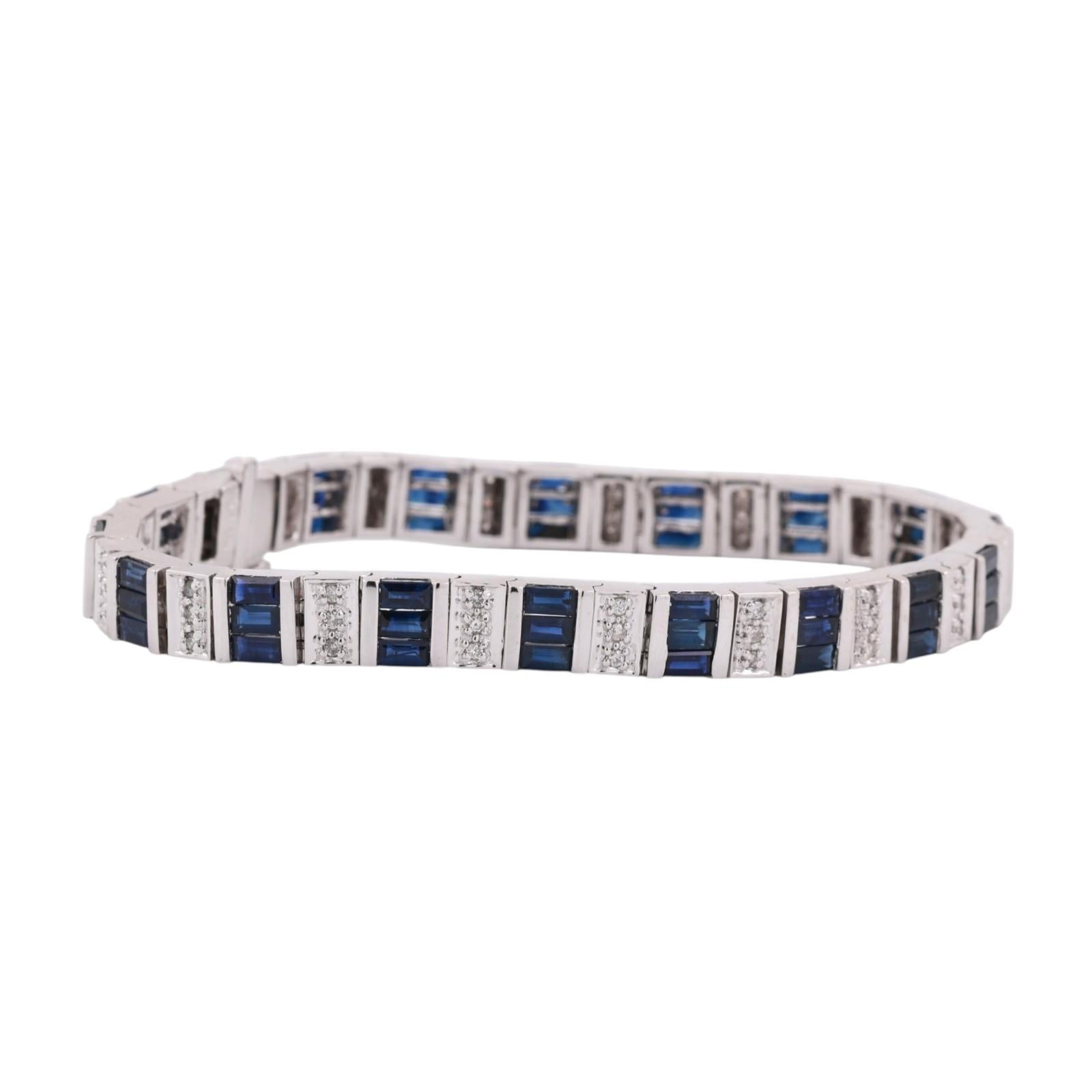 EFFY Blue Sapphire Diamond Bracelet 14K White Gold 9.00 CTW 7" Ladies Estate