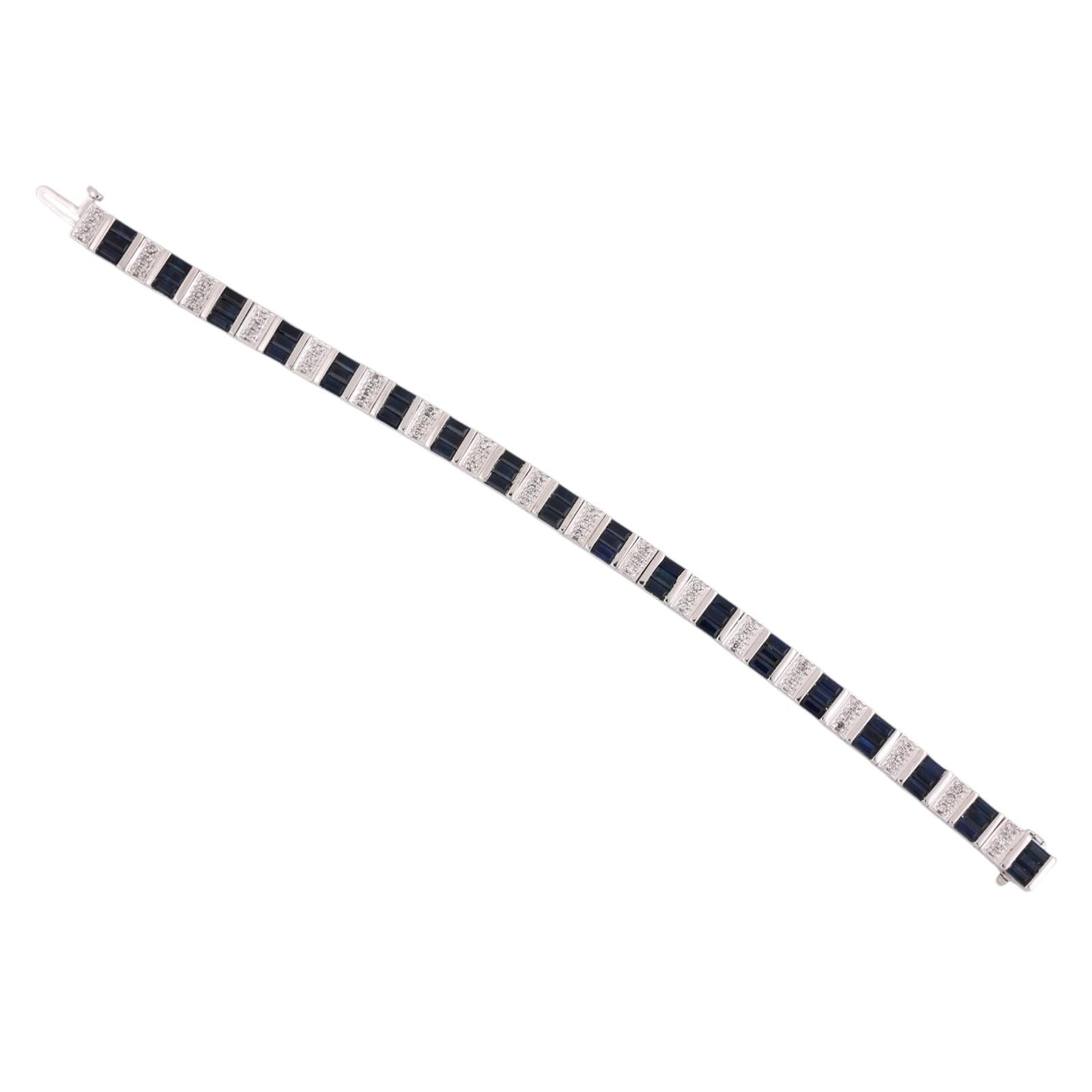 EFFY Blue Sapphire Diamond Bracelet 14K White Gold 9.00 CTW 7" Ladies Estate