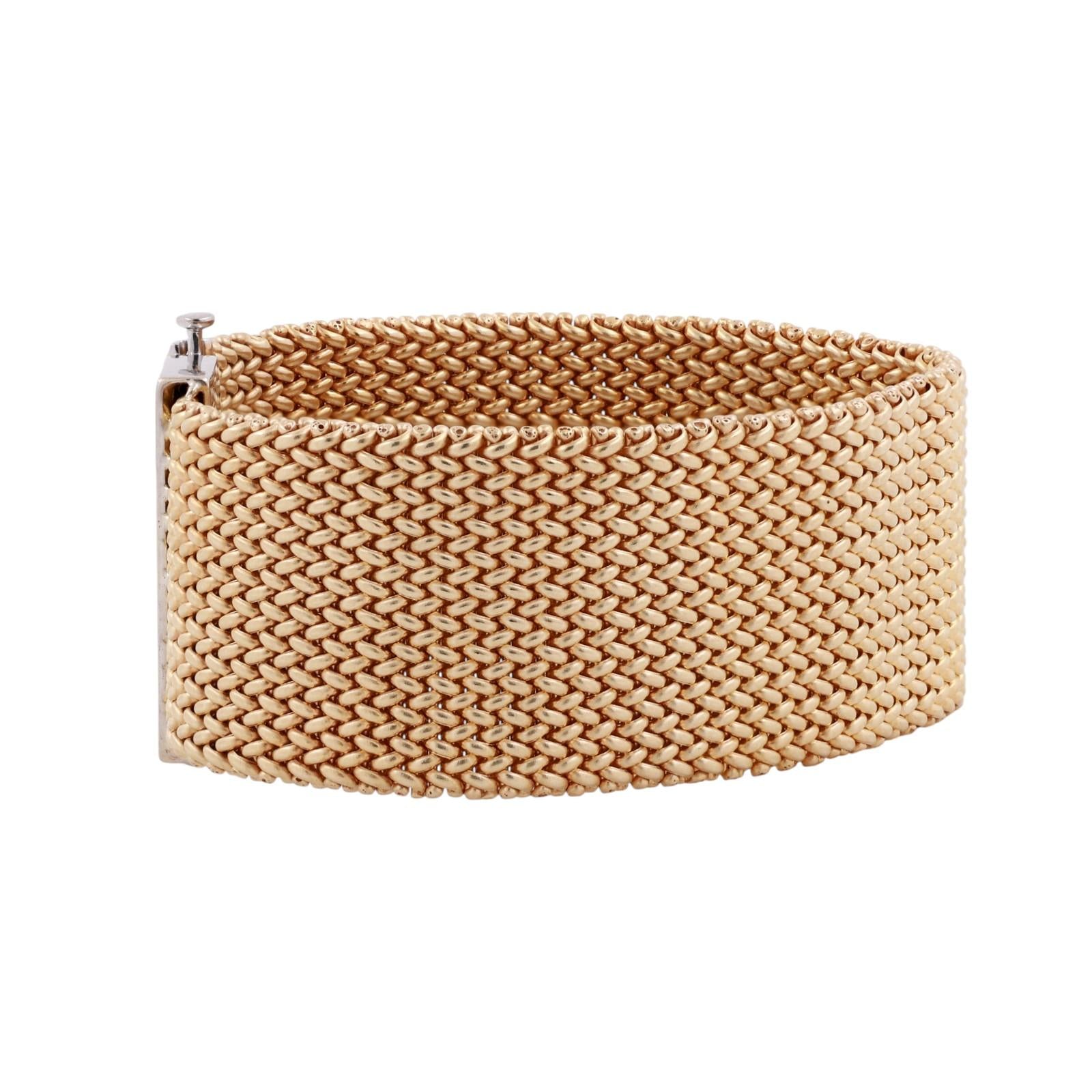 Vintage Diamond Wide Mesh Bracelet 14K Gold 1.20 TW 25 mm Wide 6.5" Ladies