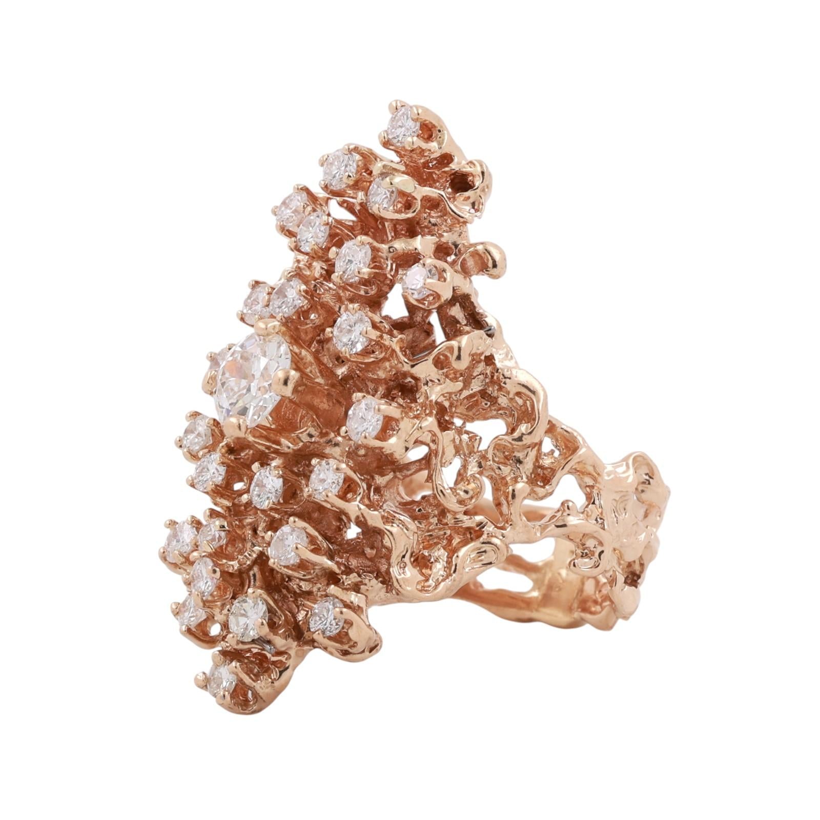 1.60 TW Diamond Brutalist Full Finger Ring Yellow Gold Size 7.75 Ladies Estate