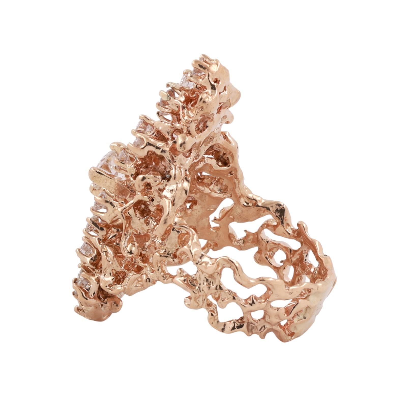 1.60 TW Diamond Brutalist Full Finger Ring Yellow Gold Size 7.75 Ladies Estate
