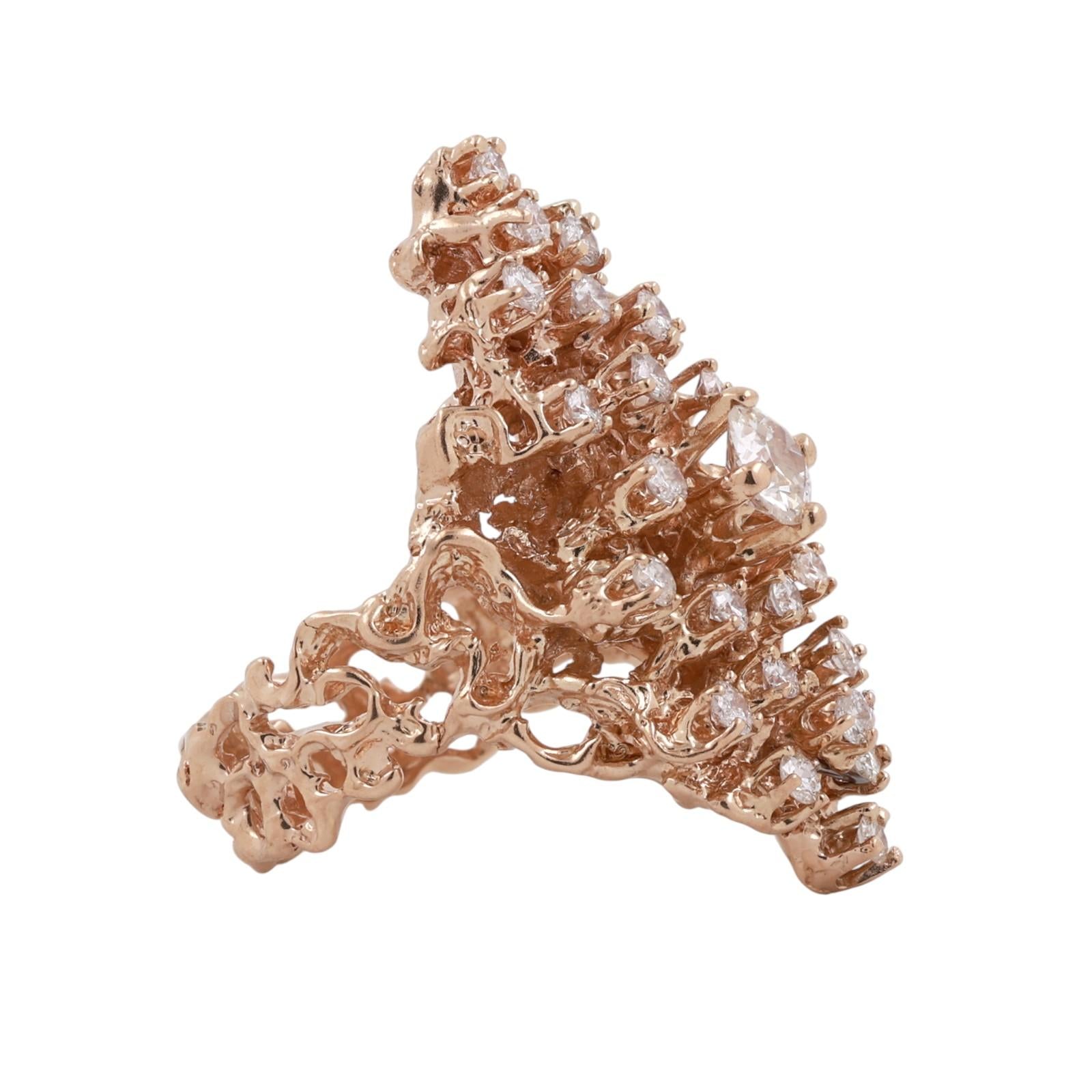 1.60 TW Diamond Brutalist Full Finger Ring Yellow Gold Size 7.75 Ladies Estate