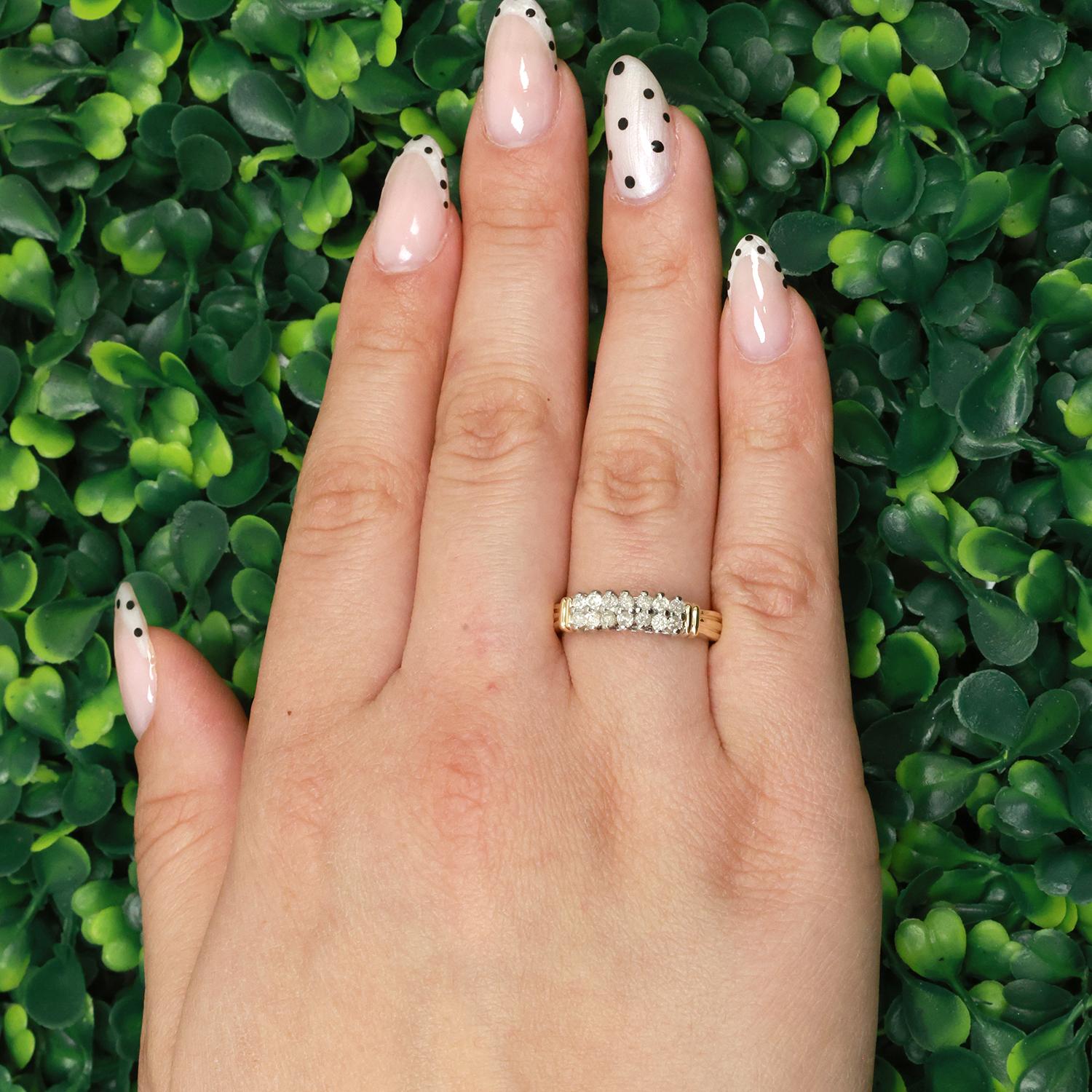 2-Row Diamond Band Ring 10K Gold 0.45 TW Round Diamonds Size 8.25 Estate