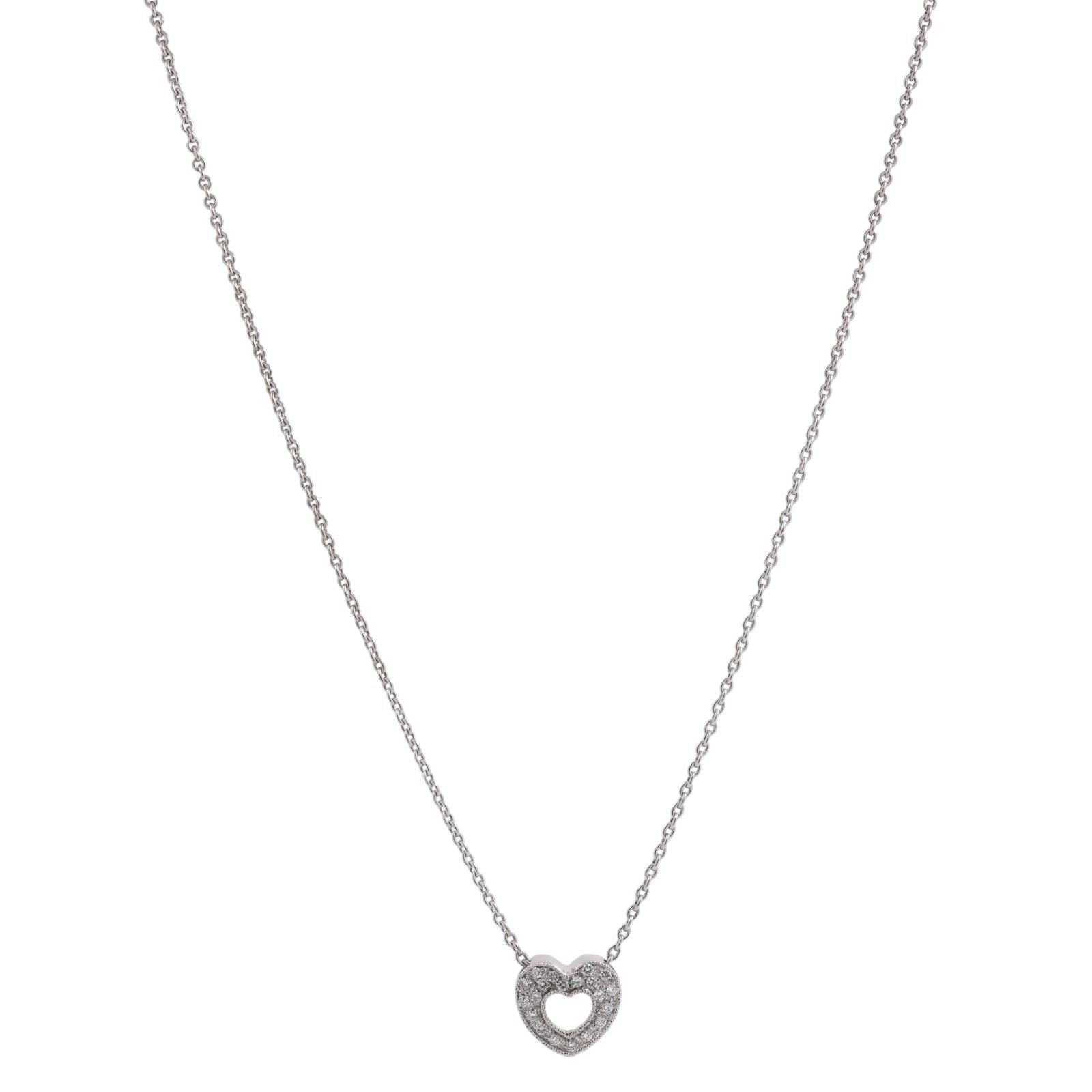 0.50 TW Diamond Open Heart Pendant Cable Chain Necklace 14K-18K White Gold 18"