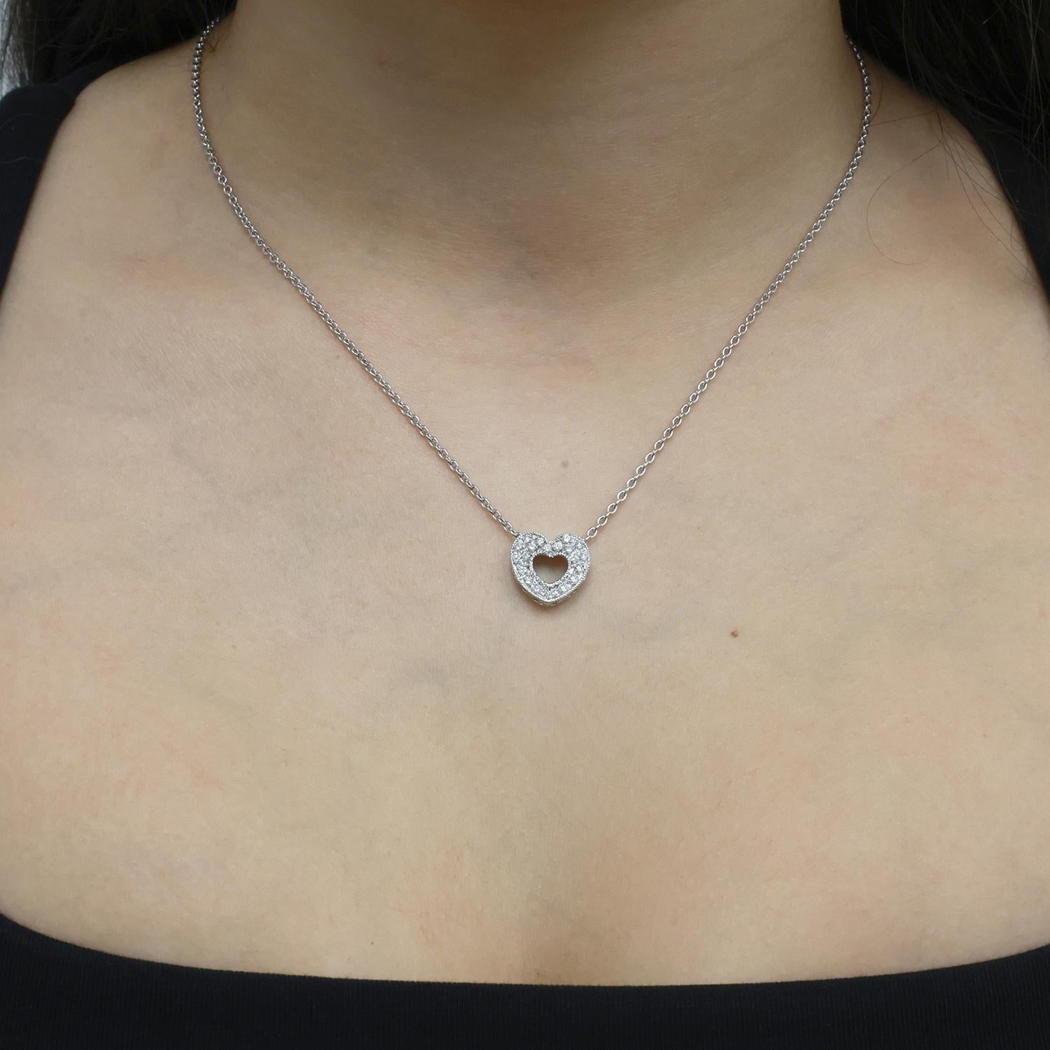 0.50 TW Diamond Open Heart Pendant Cable Chain Necklace 14K-18K White Gold 18"