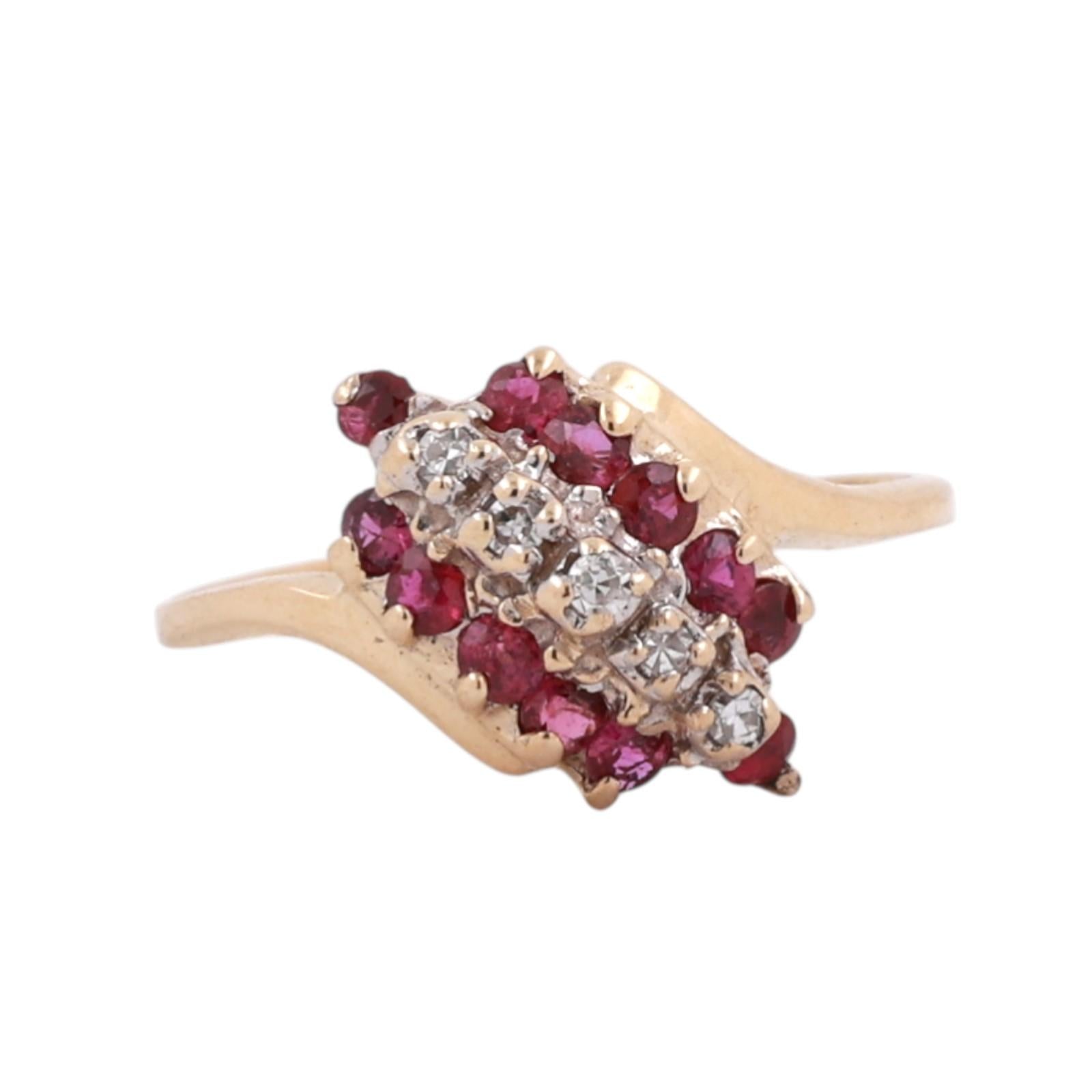 Ruby Diamond Cocktail Ring 10K Gold 0.58 CTW Size 6 Ladies Estate