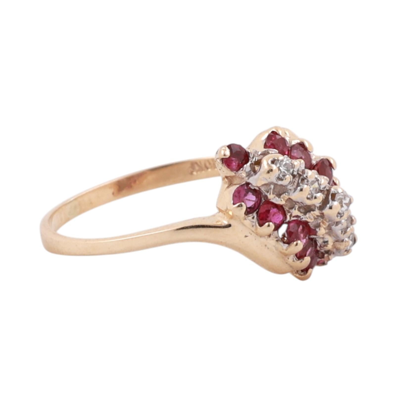 Ruby Diamond Cocktail Ring 10K Gold 0.58 CTW Size 6 Ladies Estate