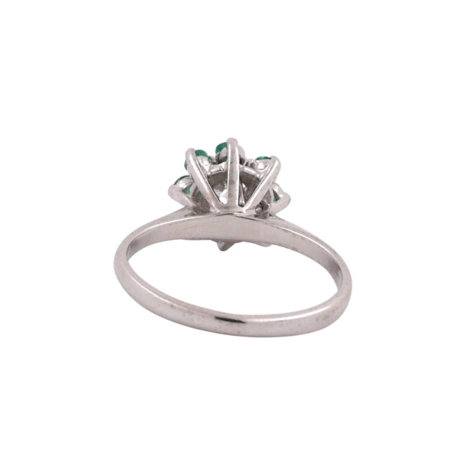 Diamond Emeralds Flower Cocktail Ring White Gold 0.48 CTW Size 3.75 Ladies