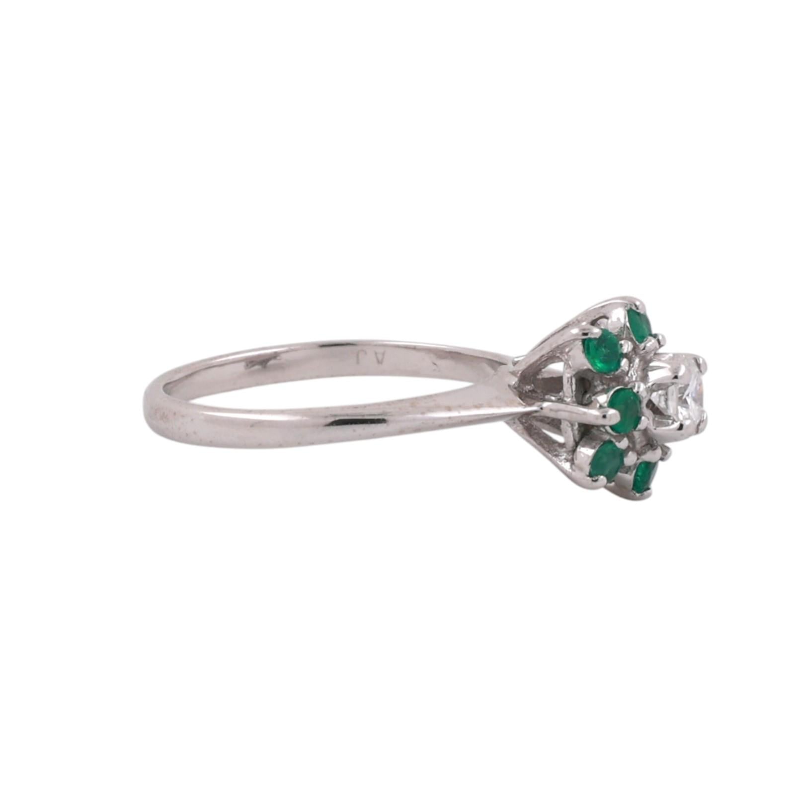 Diamond Emeralds Flower Cocktail Ring White Gold 0.48 CTW Size 3.75 Ladies