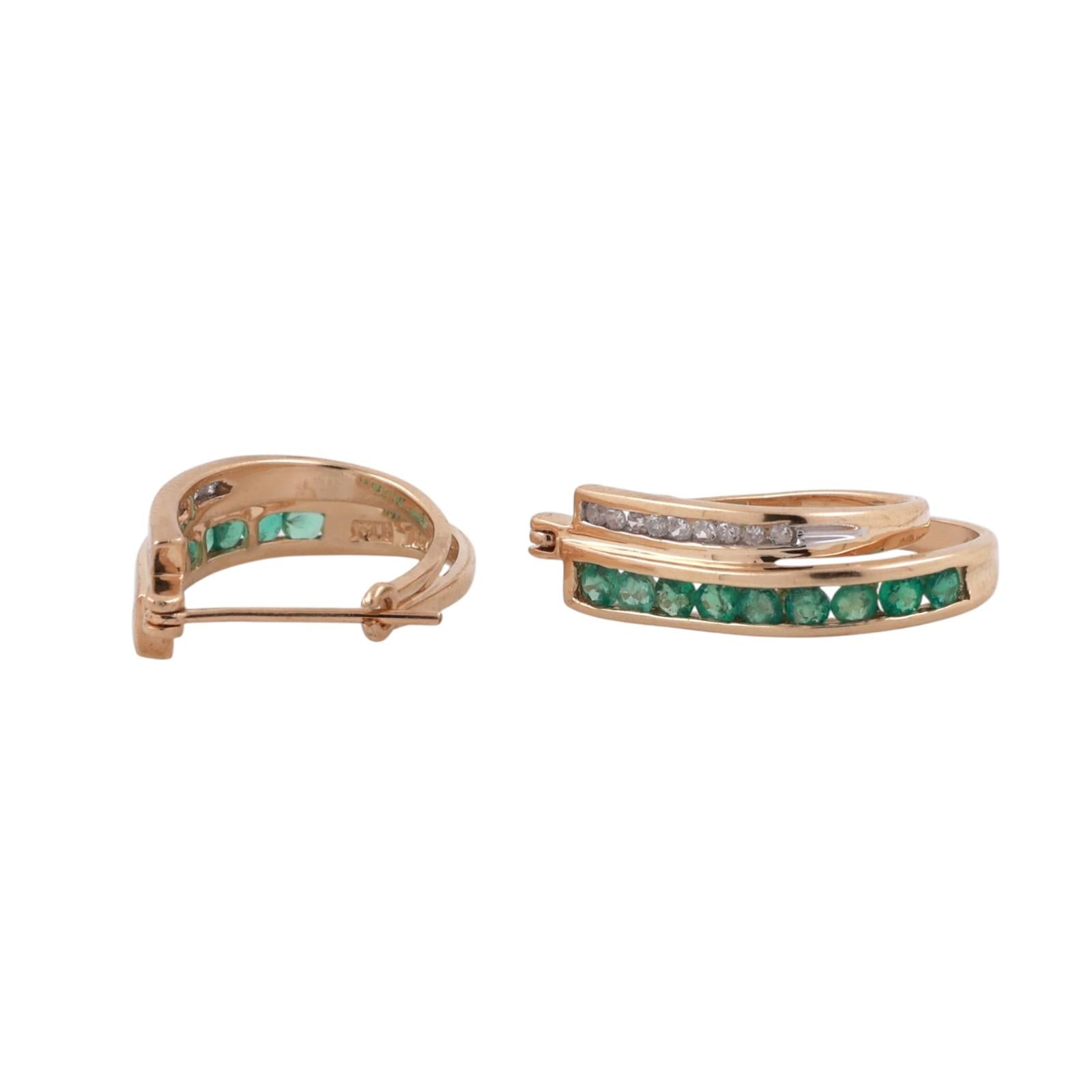 Emerald Diamond Oval Hoop Earrings 10K Yellow Gold 0.92 CTW 0.80" Ladies