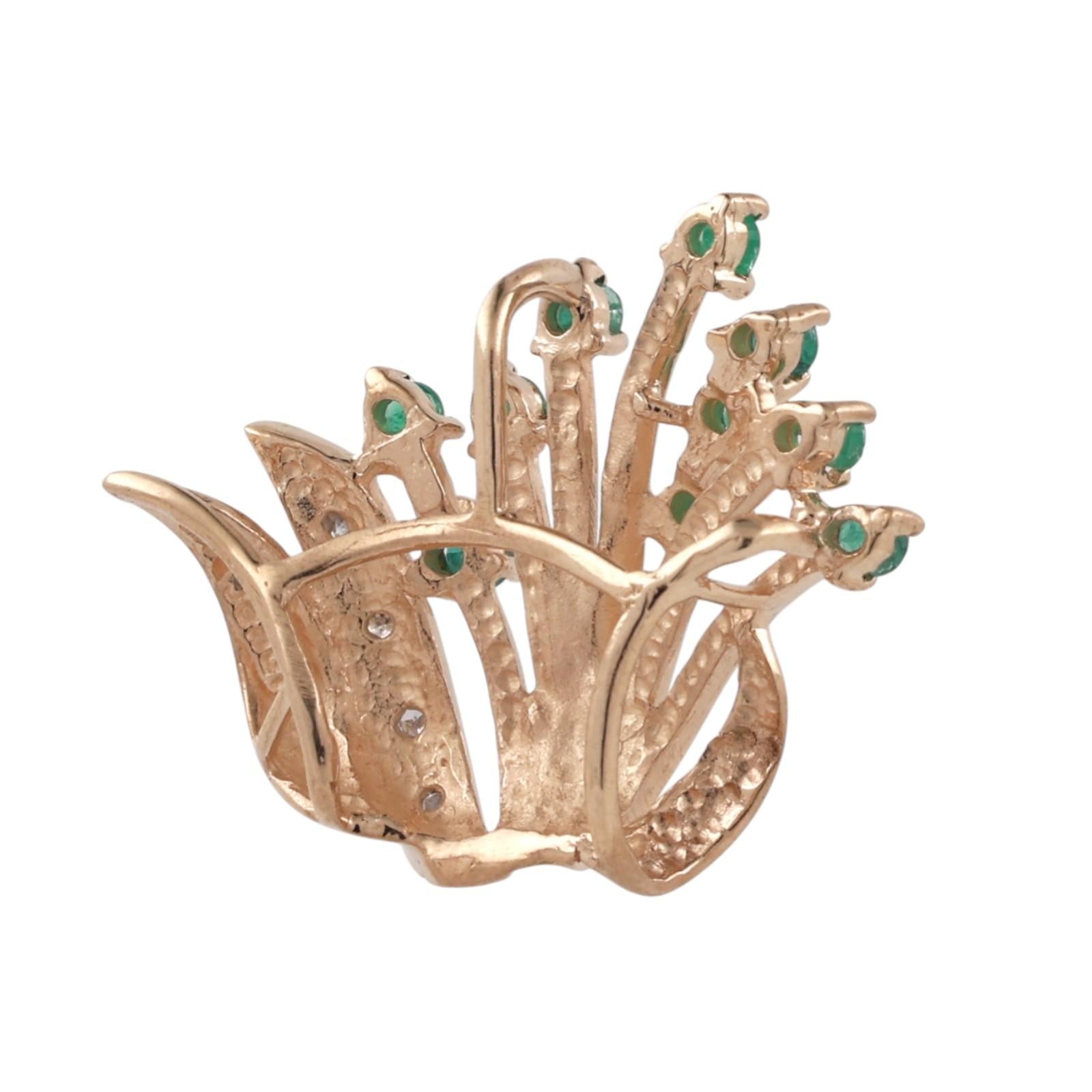 0.44 CTW Emerald Diamond Floral Slider Pendant 10K Gold 0.80" Ladies Estate