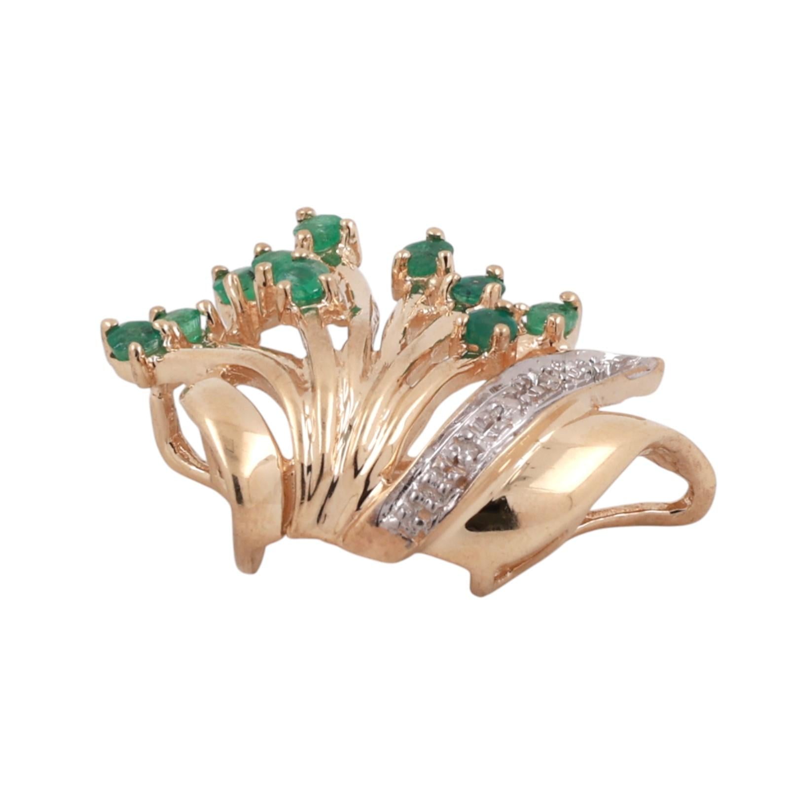 0.44 CTW Emerald Diamond Floral Slider Pendant 10K Gold 0.80" Ladies Estate