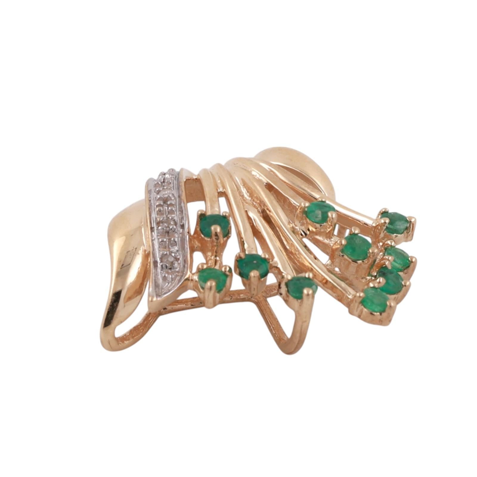 0.44 CTW Emerald Diamond Floral Slider Pendant 10K Gold 0.80" Ladies Estate