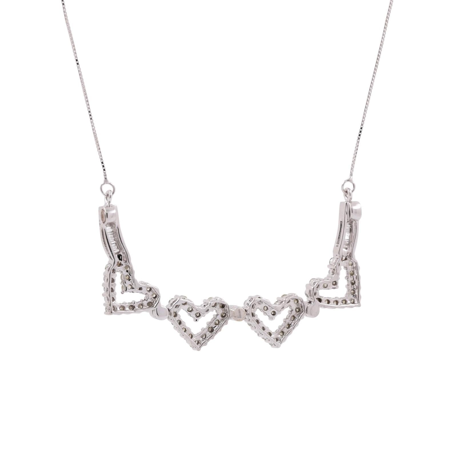 Diamond Clover Hearts Necklace 14K White Gold 1.75 TW 16.25"-19" Ladies Estate