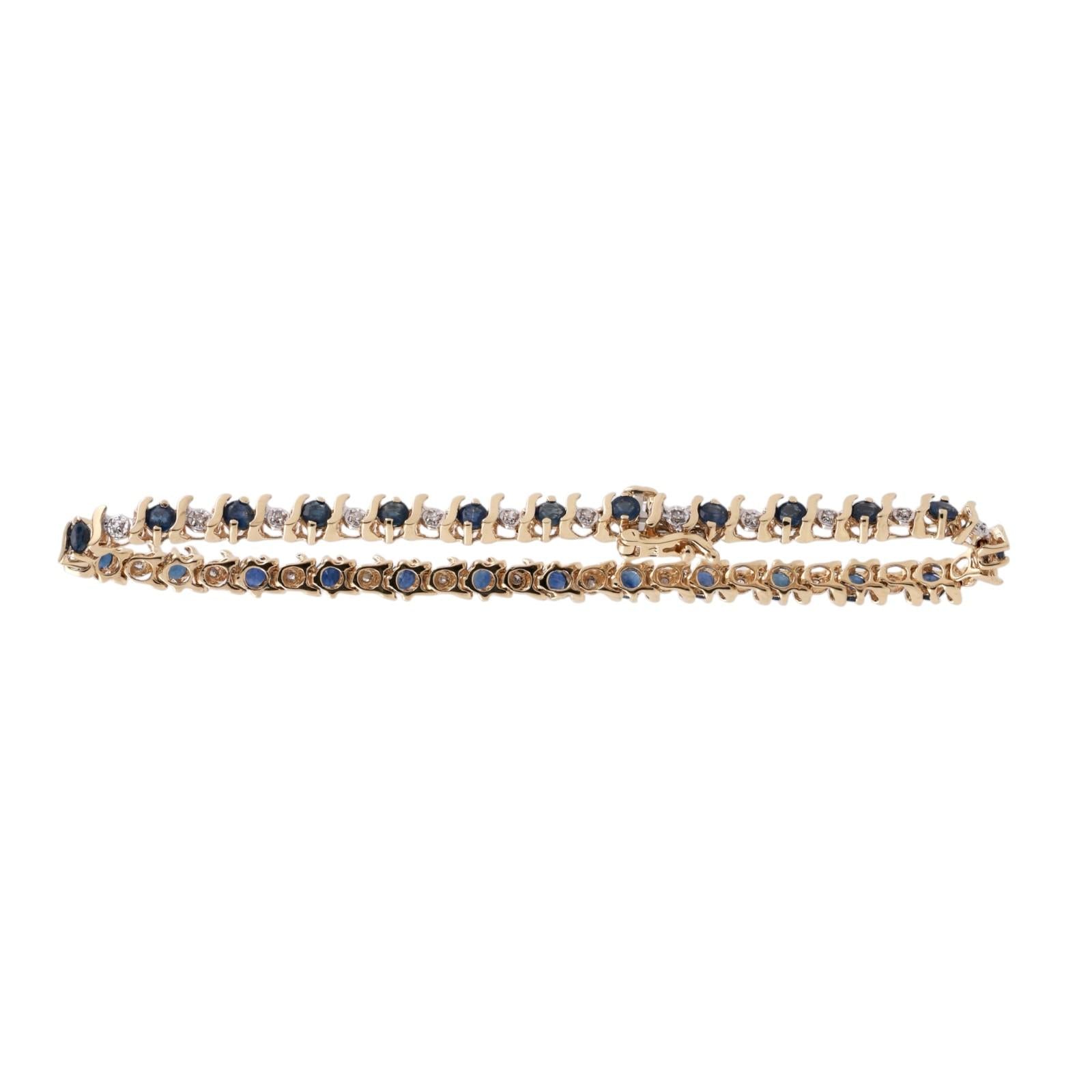Sapphire Diamond S Link Tennis Bracelet 14K Yellow Gold 3.25 CTW 7" Ladies