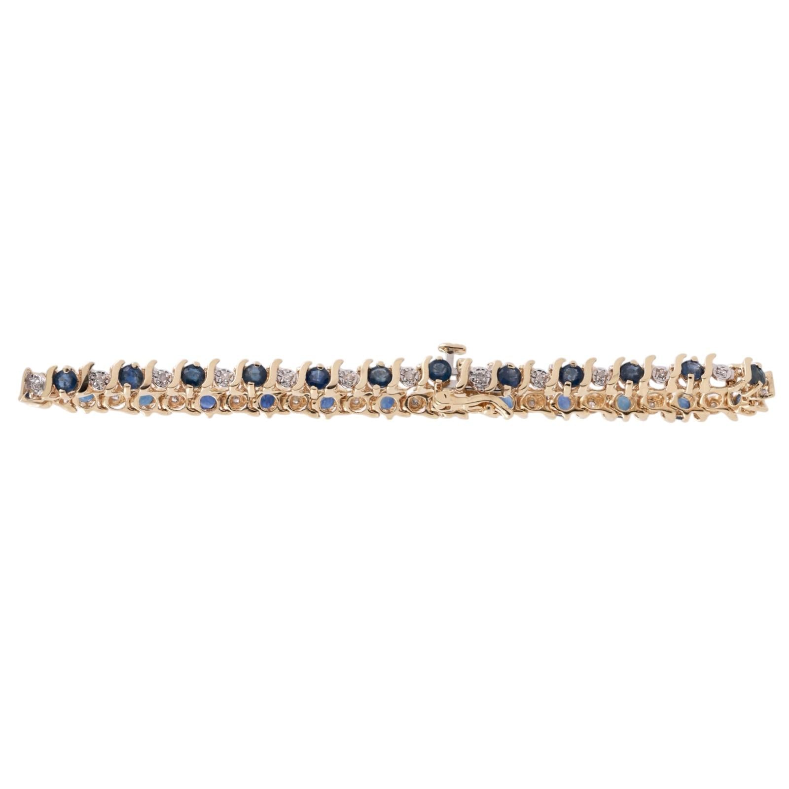 Sapphire Diamond S Link Tennis Bracelet 14K Yellow Gold 3.25 CTW 7" Ladies
